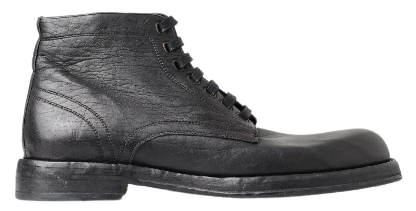 Dolce &amp; Gabbana – Equisite – Schwarze Lederstiefel zum Schnüren