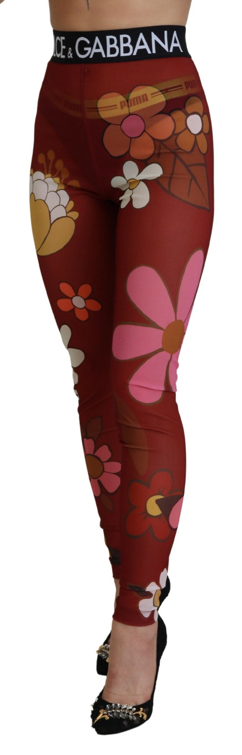 Dolce &amp; Gabbana – Rote Leggings mit Blumenmuster und hoher Taille
