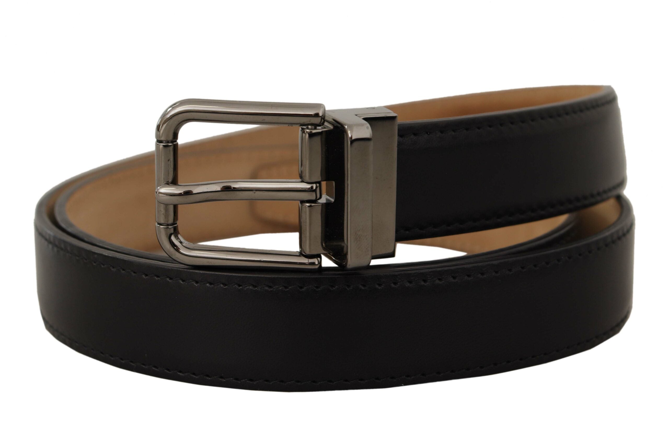 Curea Dolce &amp; Gabbana Sleek din piele neagră cu cataramă metalică