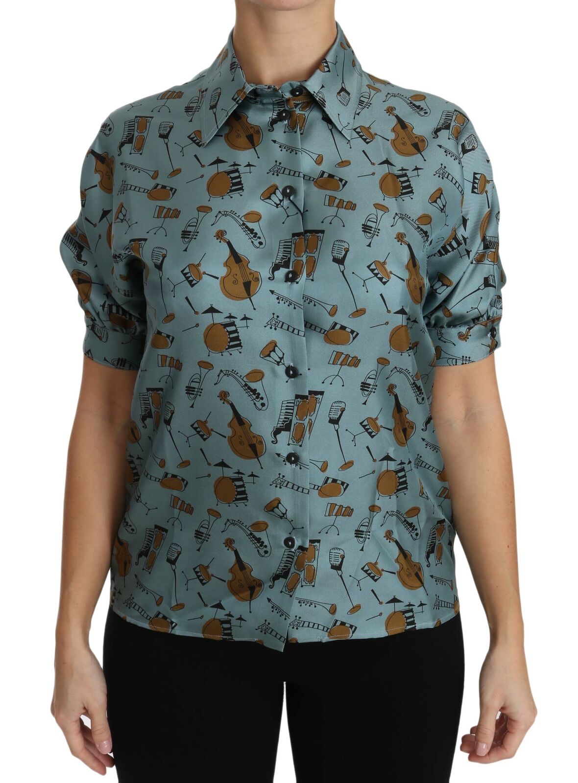Bluză elegantă din mătase multicoloră Dolce &amp; Gabbana cu guler