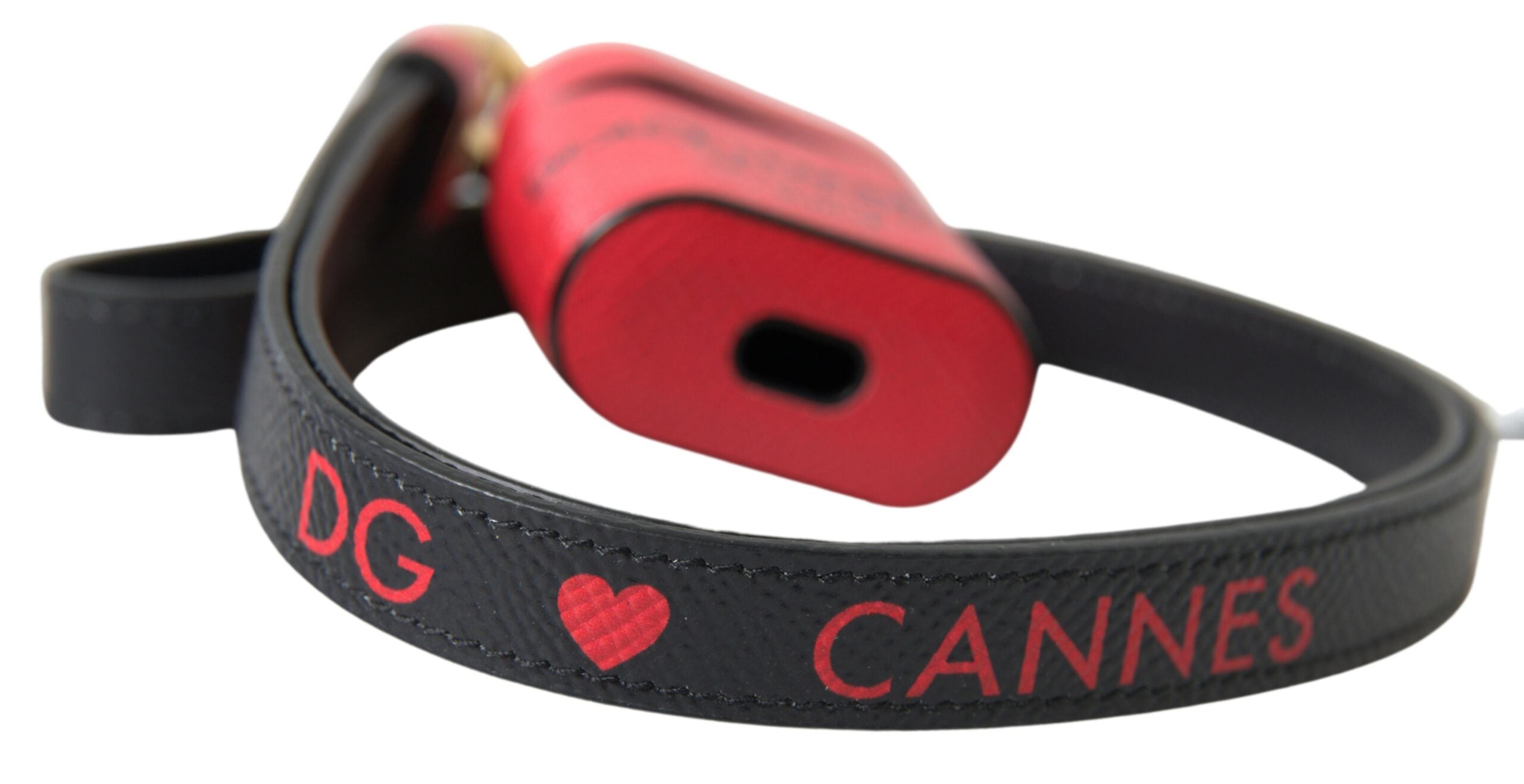 Husă elegantă din piele Dolce &amp; Gabbana pentru Airpods, neagră și roșie