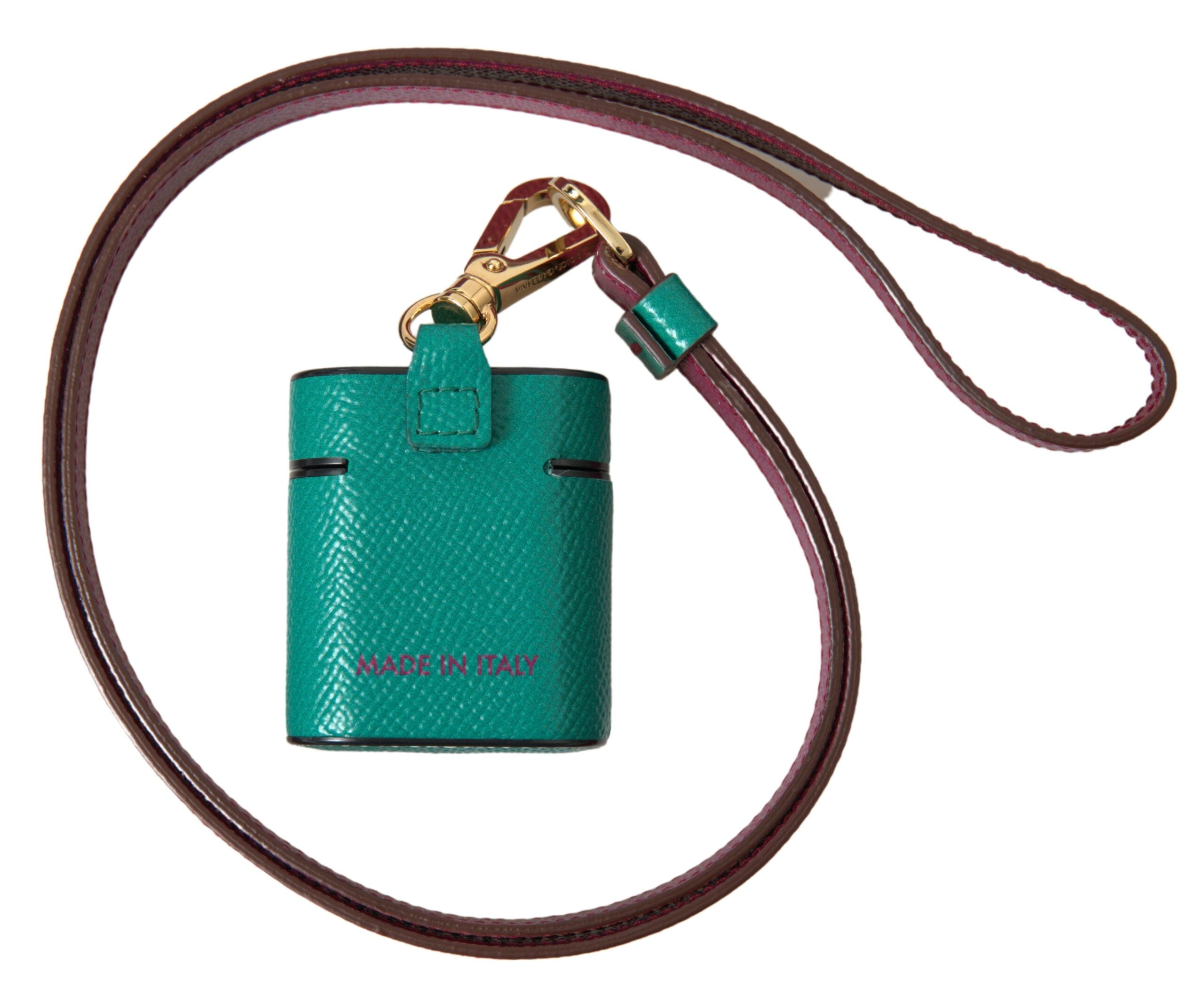 Husă elegantă din piele Dolce &amp; Gabbana pentru Airpods, verde și vișiniu