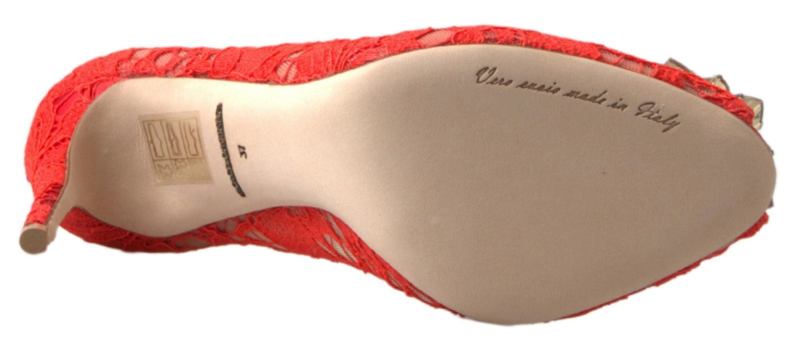 Pantofi cu toc Dolce &amp; Gabbana Chic Red Lace cu cristale