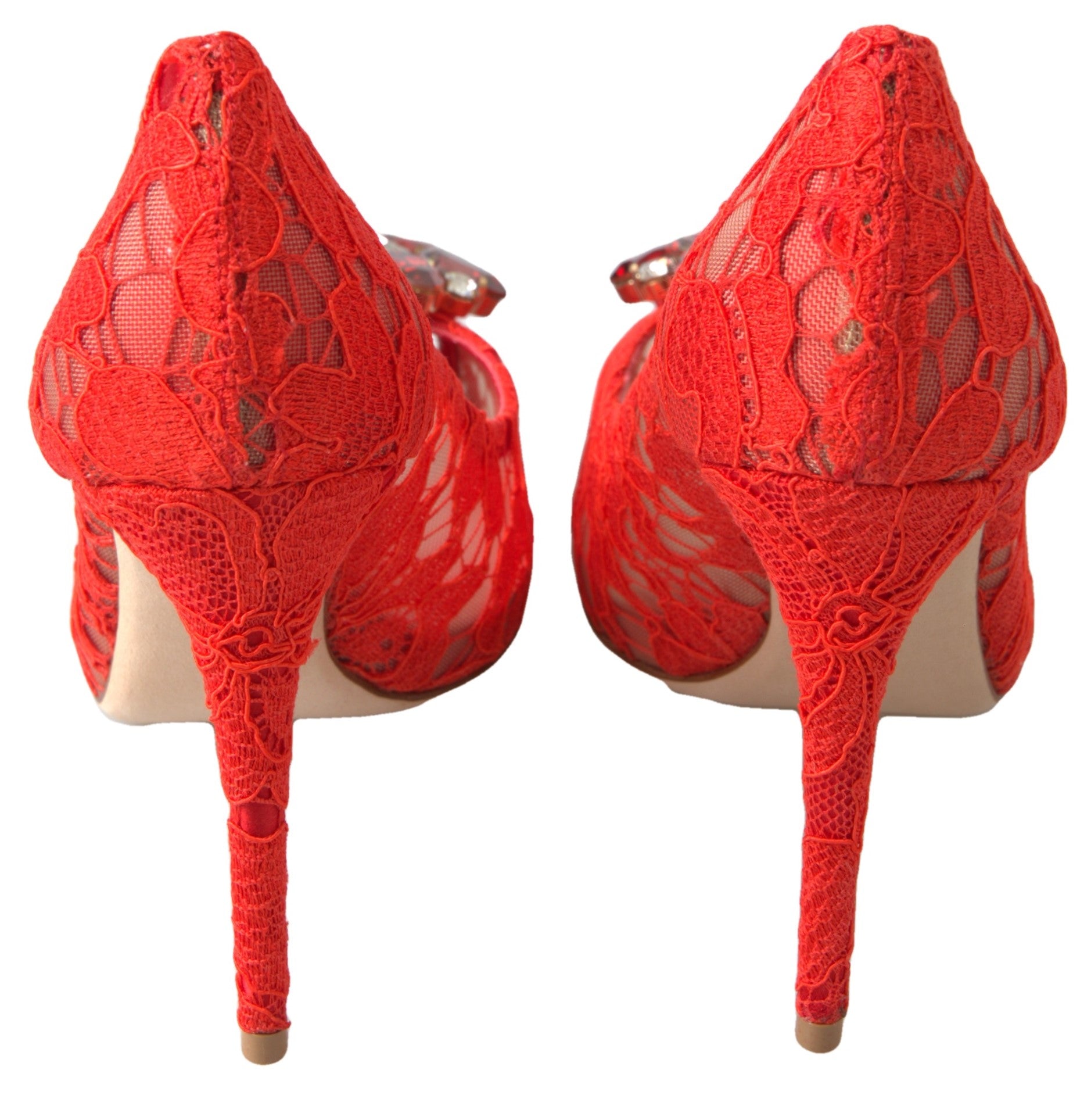 Pantofi cu toc Dolce &amp; Gabbana Chic Red Lace cu cristale