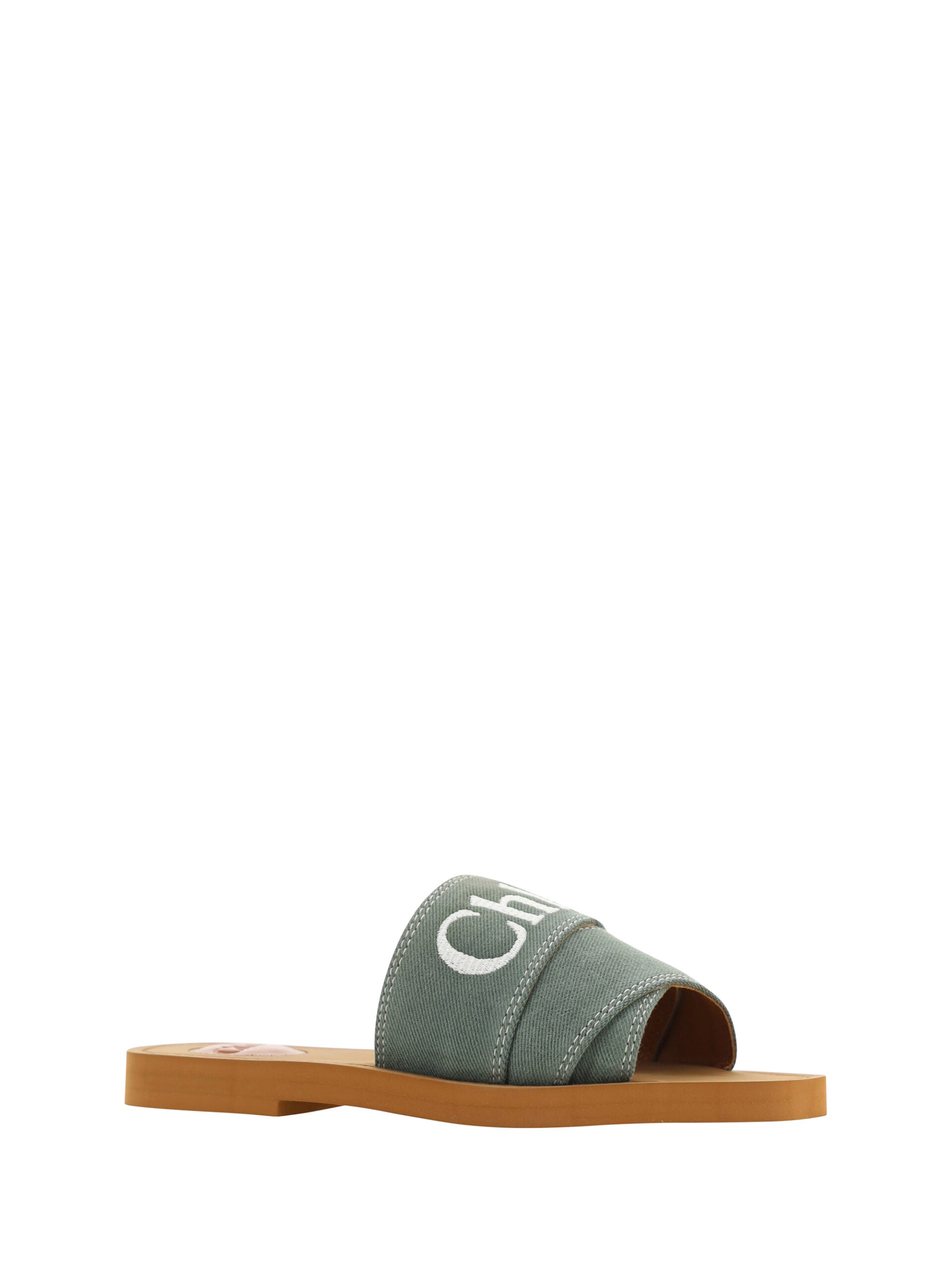 Chloé Elegante Waldgrüne Baumwoll-Slides