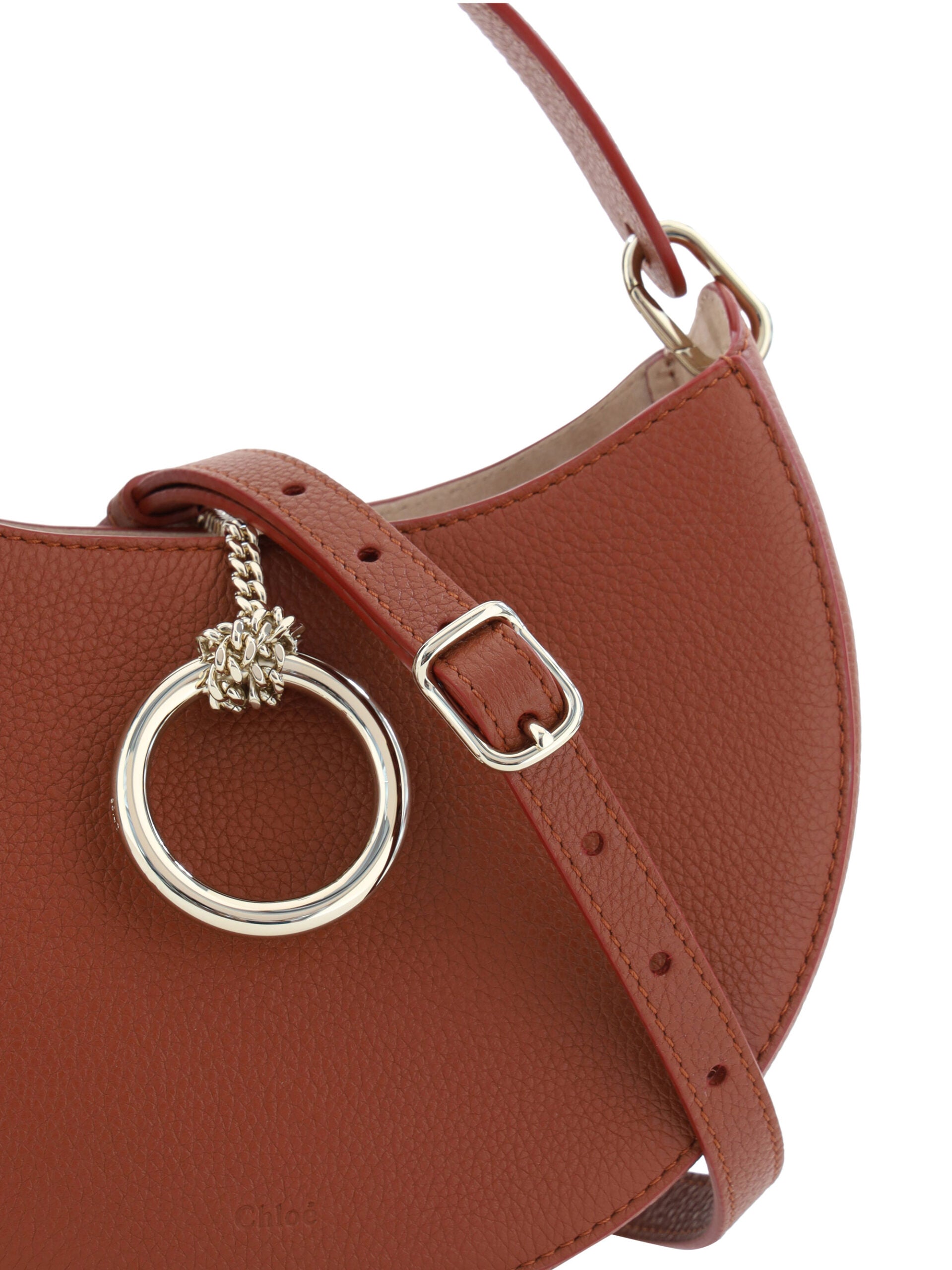 Geantă de umăr mică din piele Chloé Arlène maro sepia