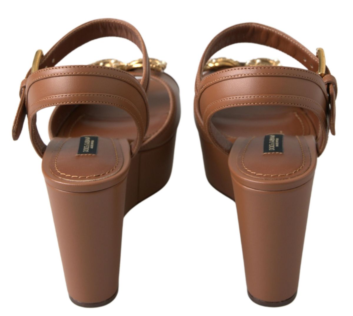 Dolce &amp; Gabbana – Schicke Keilabsätze aus braunem Leder mit Knöchelriemen