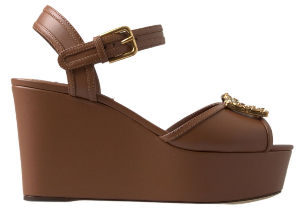 Dolce &amp; Gabbana – Schicke Keilabsätze aus braunem Leder mit Knöchelriemen