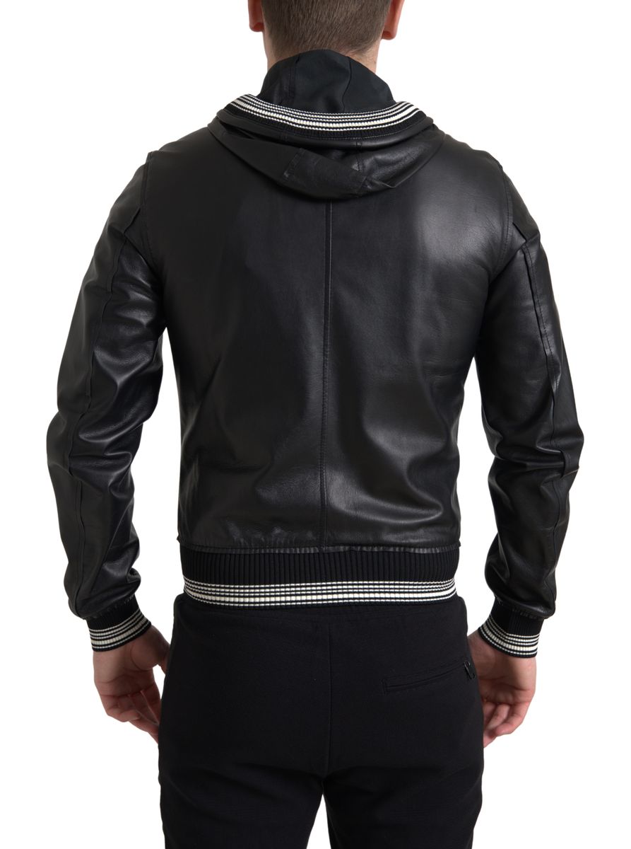 Jachetă bomber elegantă din piele neagră Dolce &amp; Gabbana