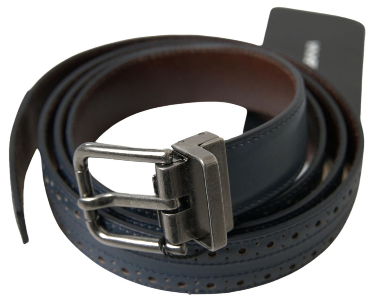Curea elegantă din piele albastră Dolce &amp; Gabbana cu cataramă metalică