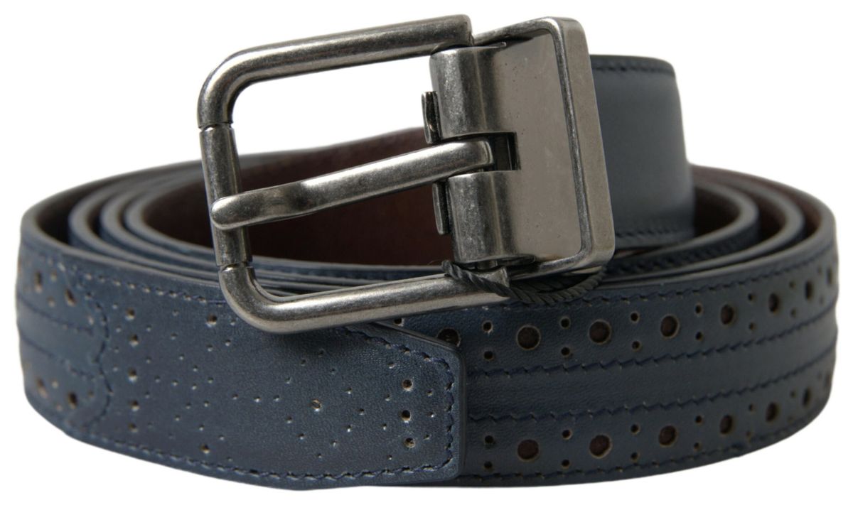 Curea elegantă din piele albastră Dolce &amp; Gabbana cu cataramă metalică