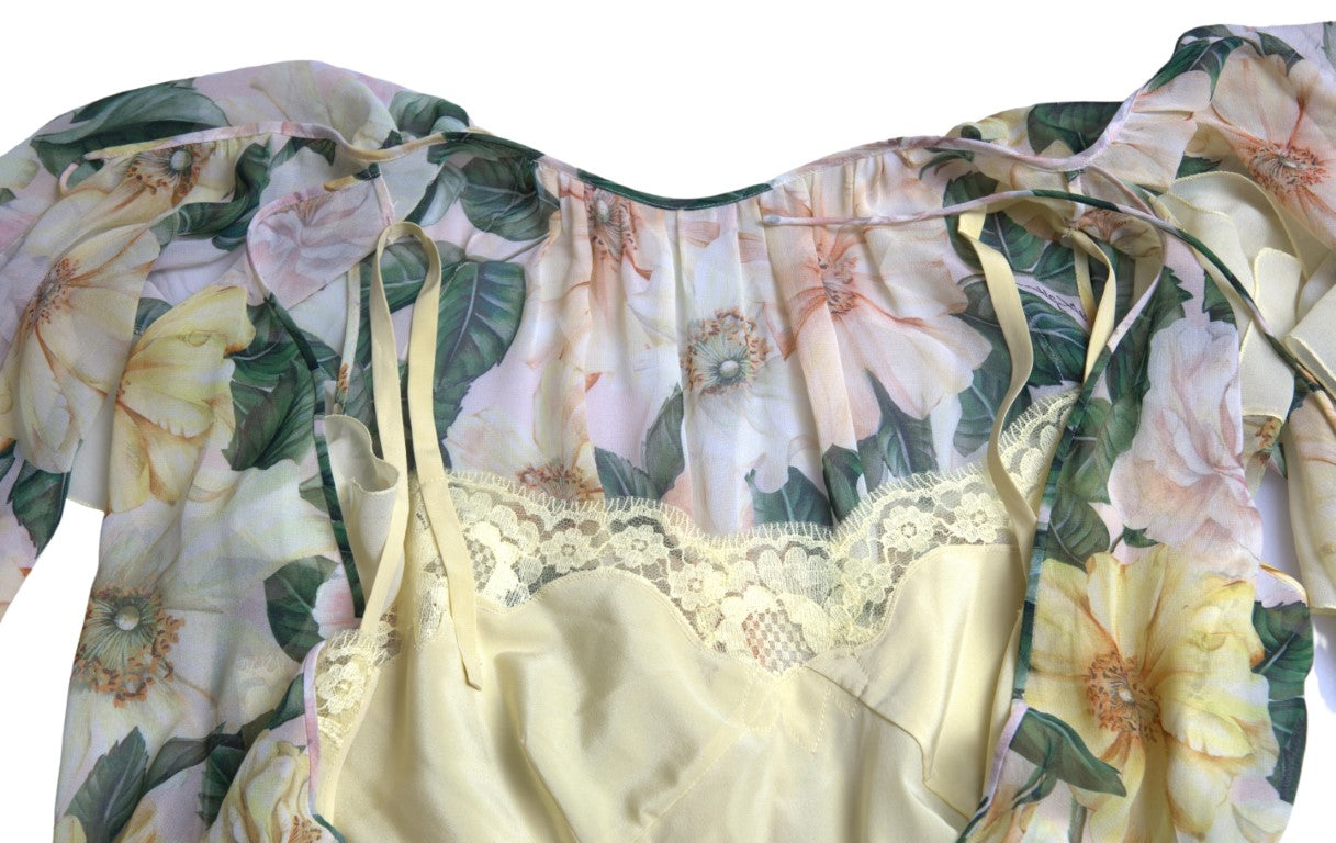 Rochie maxi elegantă cu imprimeu floral din mătase Dolce &amp; Gabbana