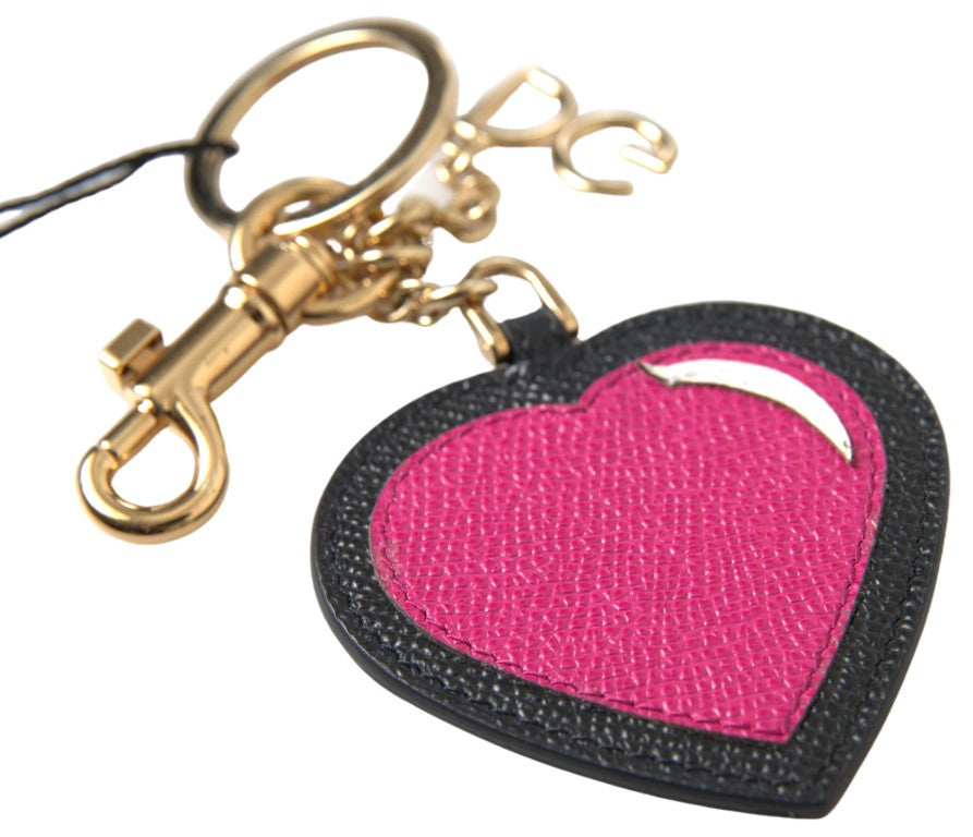 Breloc elegant din piele neagră Dolce &amp; Gabbana cu accent fuchsia