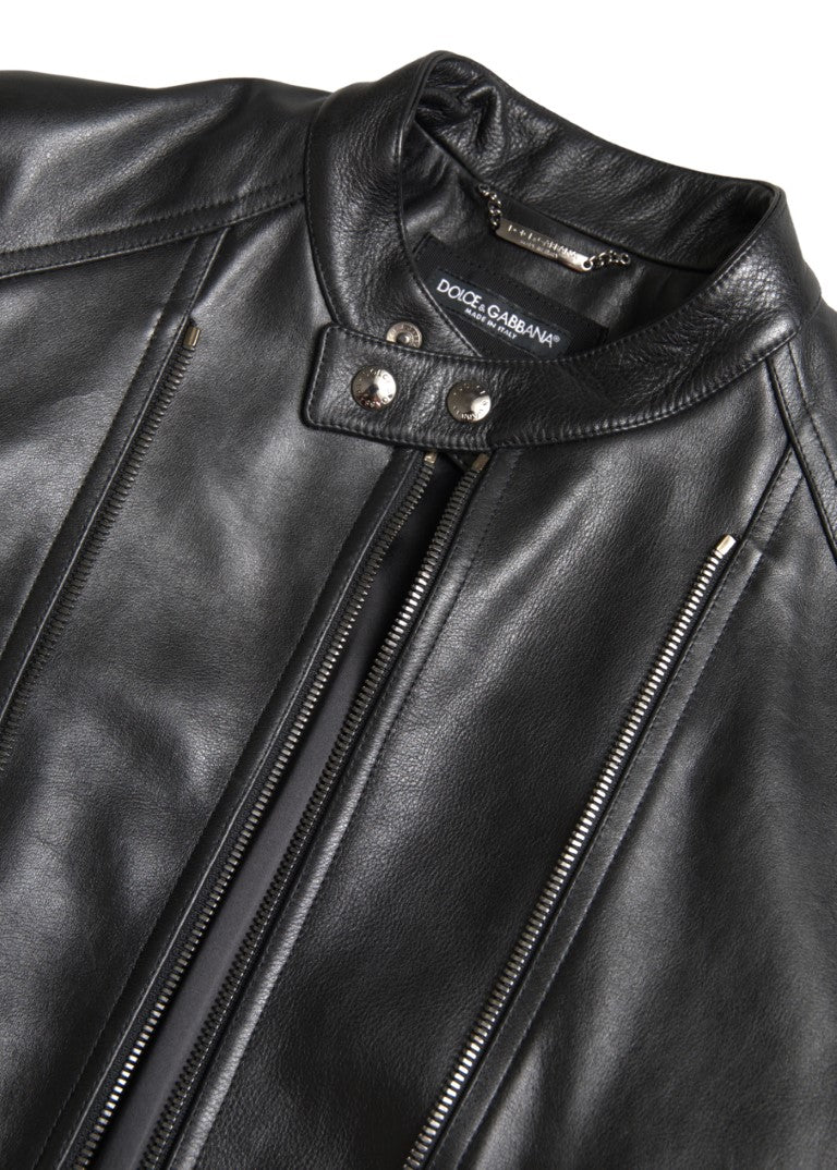 Jachetă elegantă din piele neagră cu model biker Dolce &amp; Gabbana