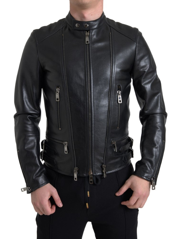 Jachetă elegantă din piele neagră cu model biker Dolce &amp; Gabbana