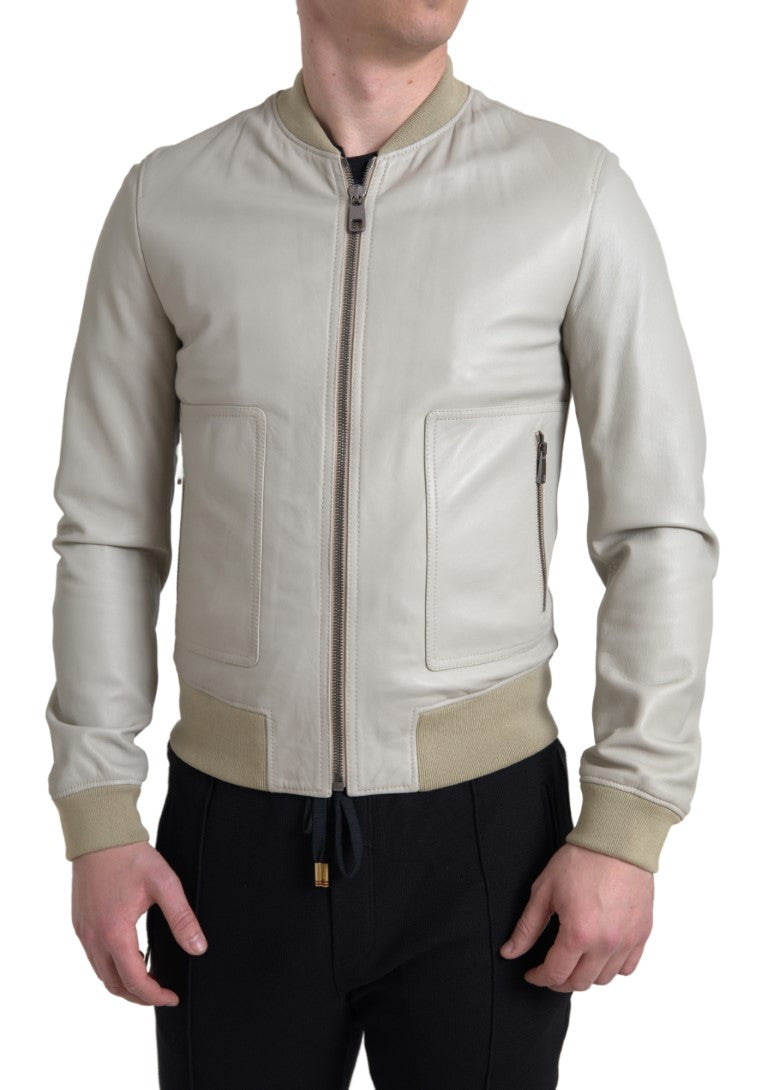 Jachetă bomber din piele crem Dolce &amp; Gabbana