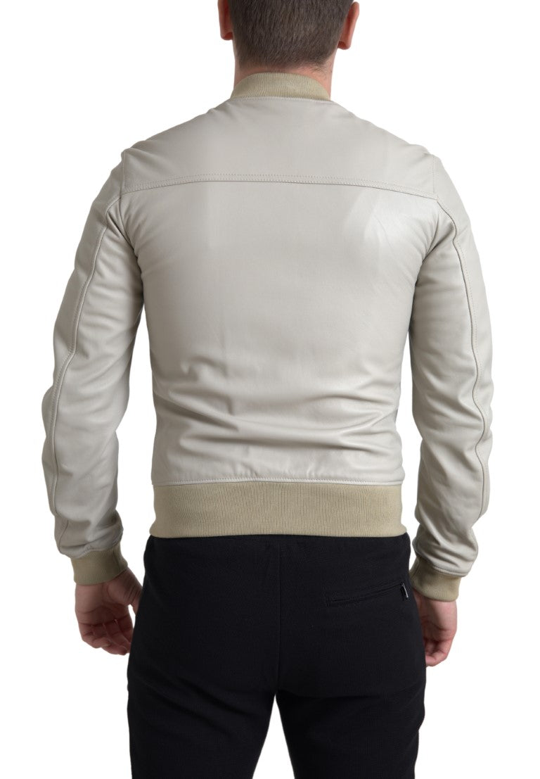 Jachetă bomber din piele crem Dolce &amp; Gabbana