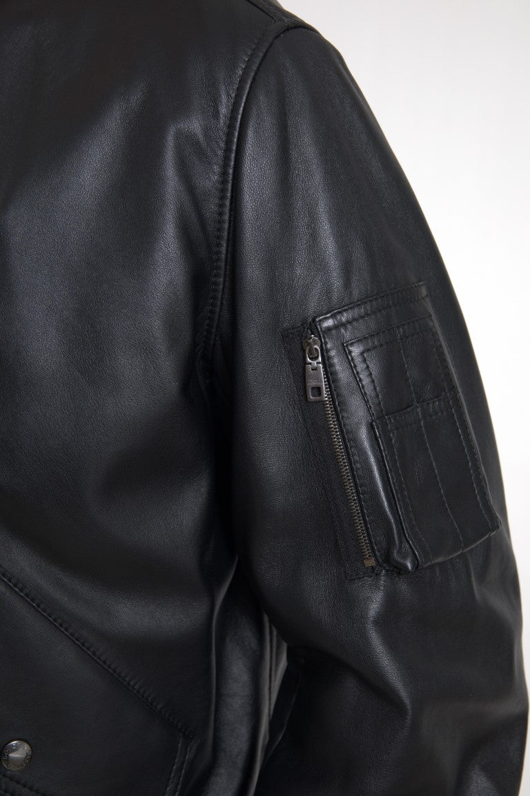 Jachetă bomber elegantă din piele neagră Dolce &amp; Gabbana