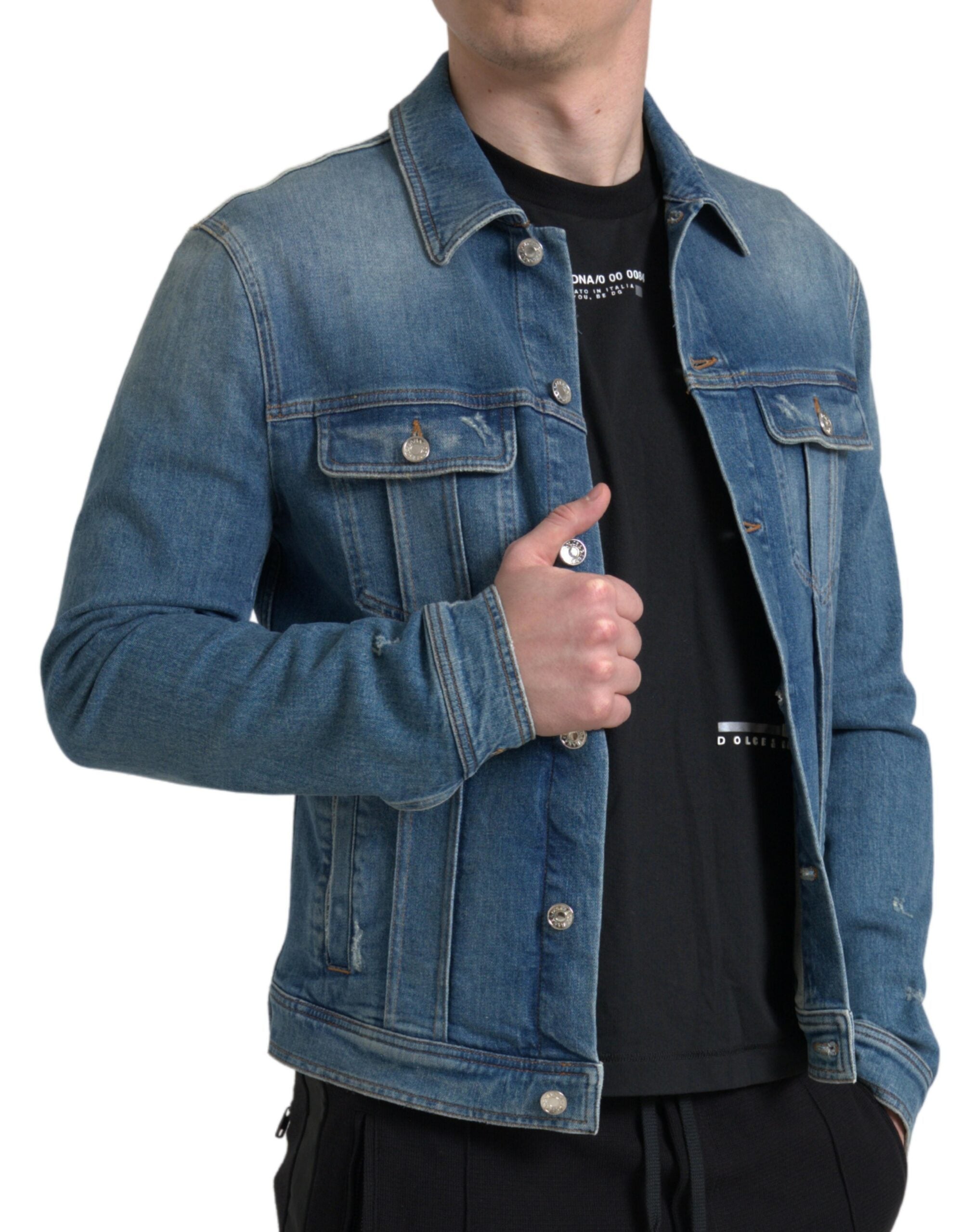 Jachetă elegantă din denim albastru elastic Dolce &amp; Gabbana