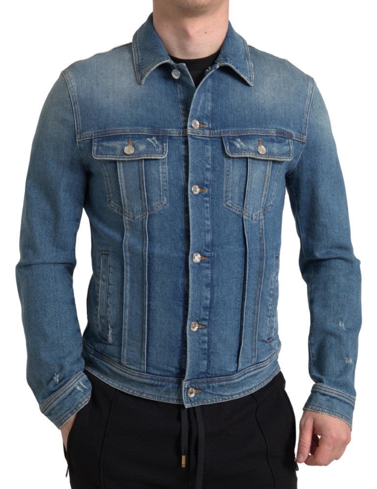 Jachetă elegantă din denim albastru elastic Dolce &amp; Gabbana