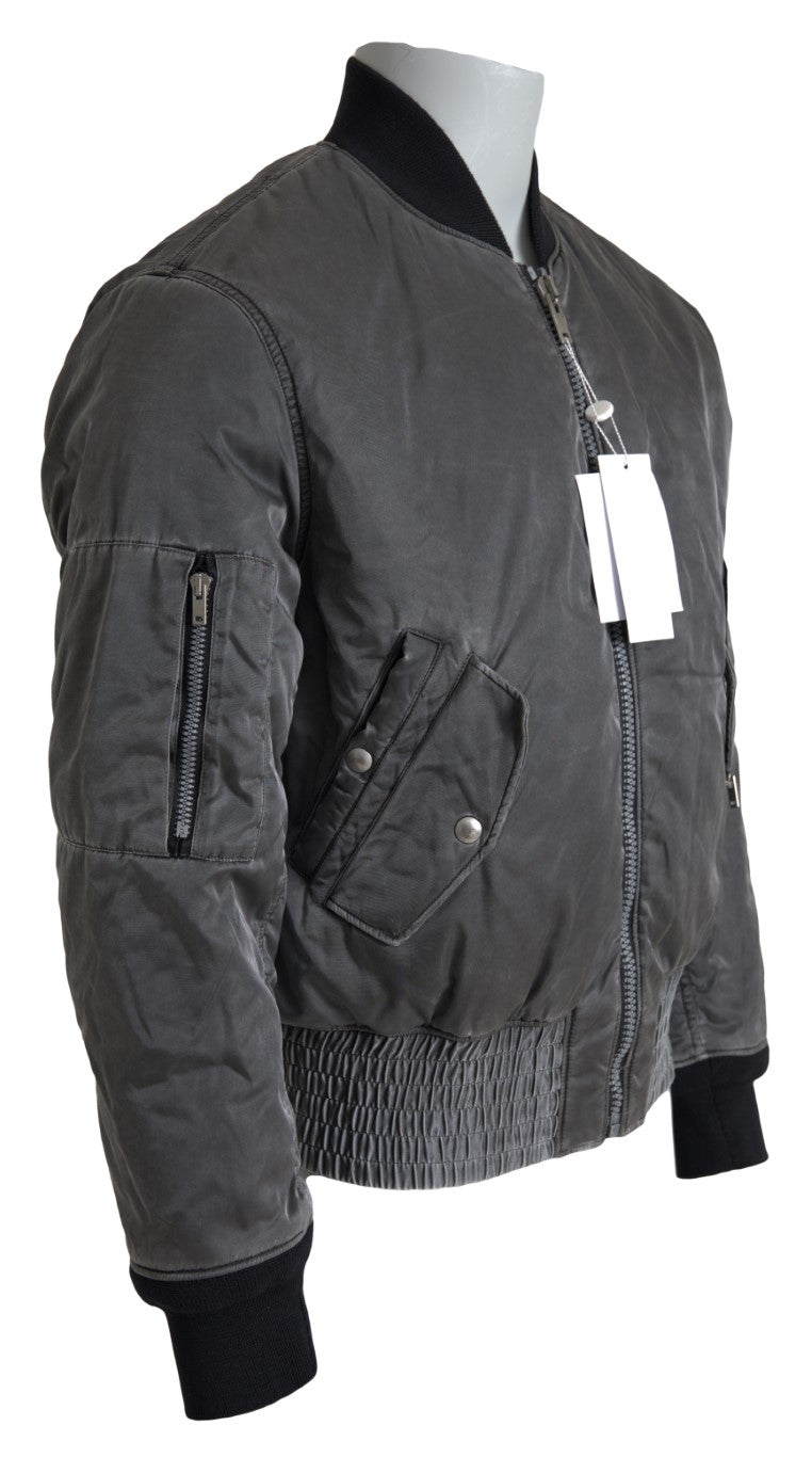 Geacă bomber elegantă MM6 Maison Margiela gri cu închidere completă cu fermoar