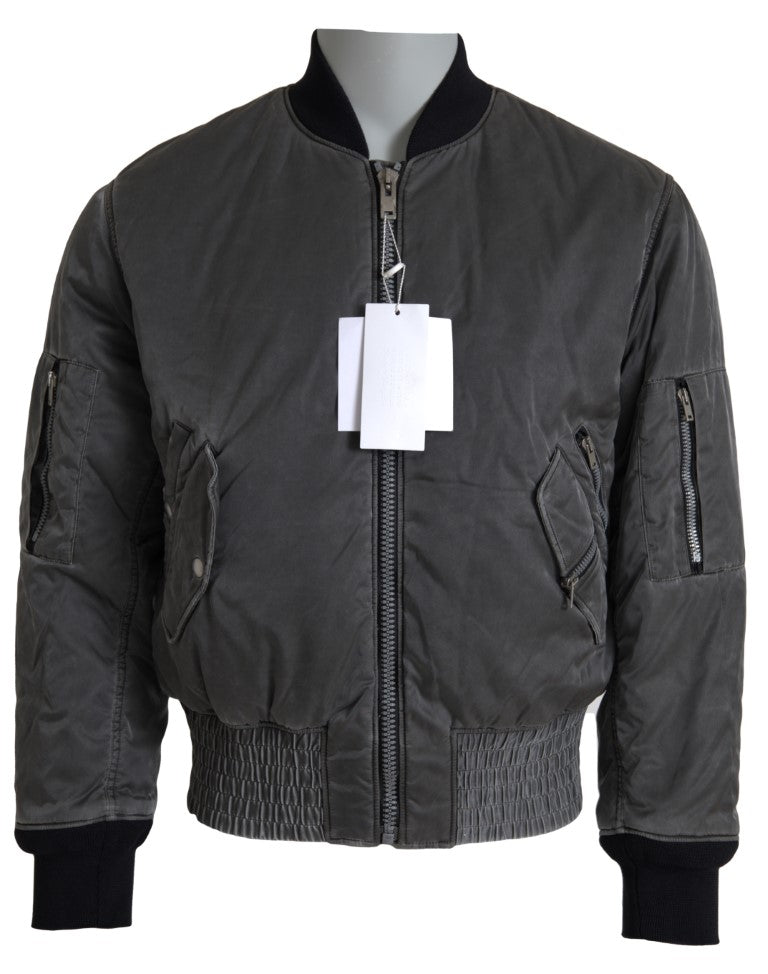 Geacă bomber elegantă MM6 Maison Margiela gri cu închidere completă cu fermoar