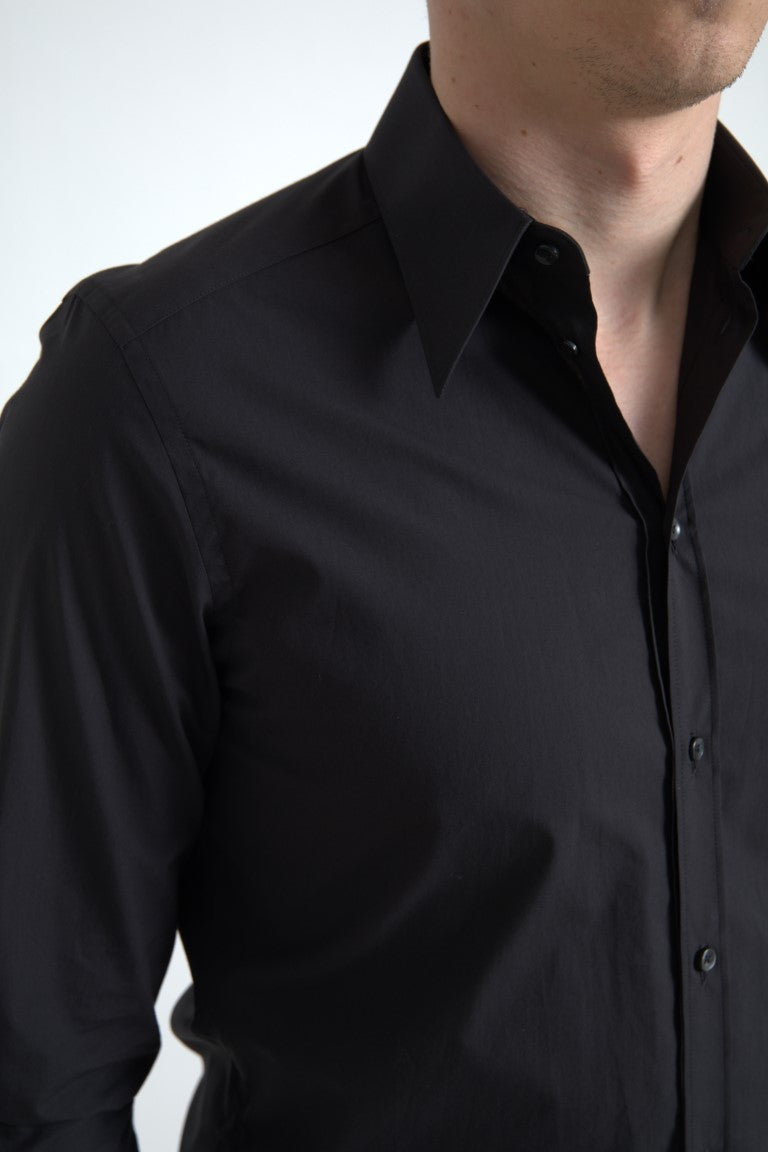 Dolce &amp; Gabbana Elegantes Slim Fit Hemd aus schwarzer Baumwolle