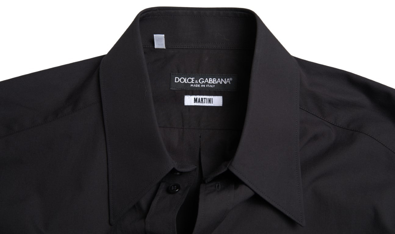 Dolce &amp; Gabbana Elegantes Slim Fit Hemd aus schwarzer Baumwolle