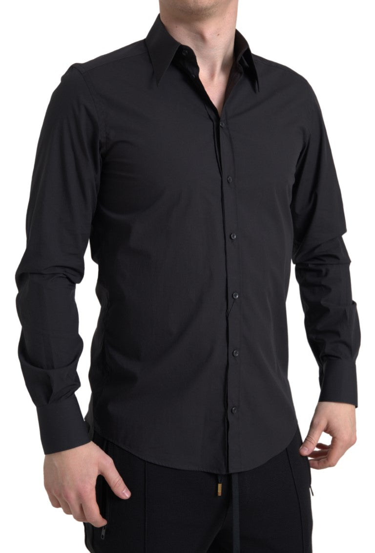 Dolce &amp; Gabbana Elegantes Slim Fit Hemd aus schwarzer Baumwolle