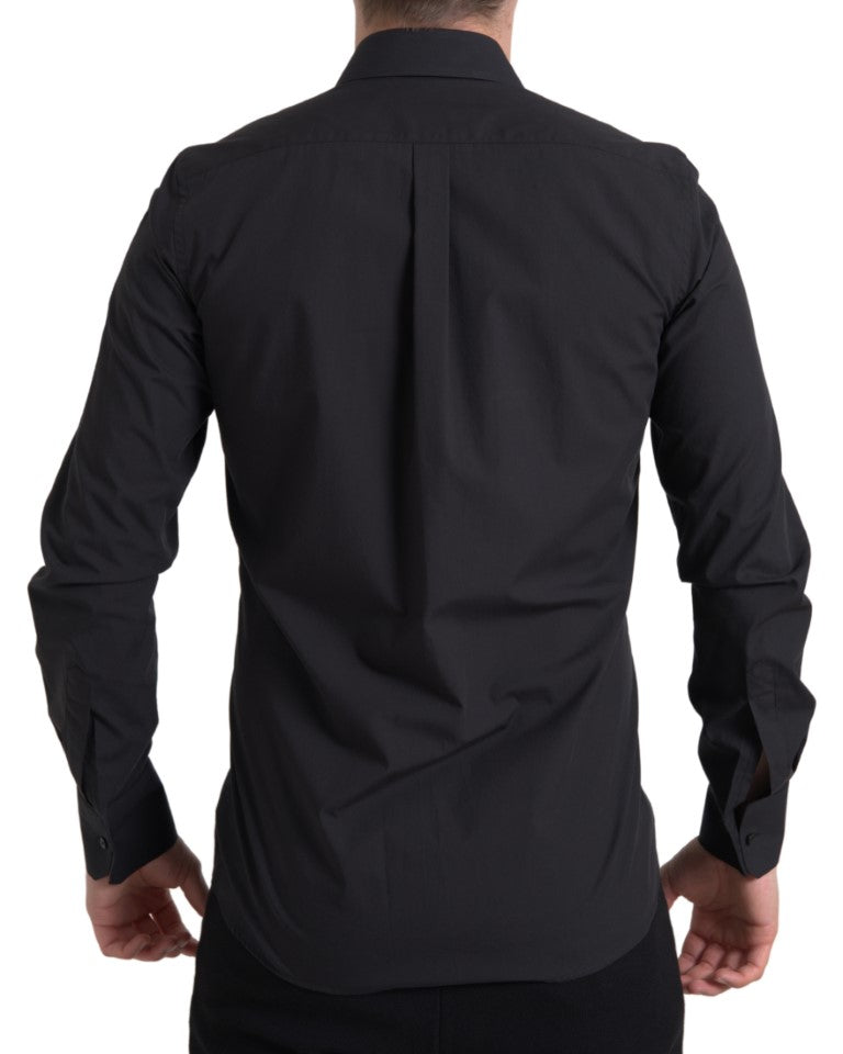 Dolce &amp; Gabbana Elegantes Slim Fit Hemd aus schwarzer Baumwolle