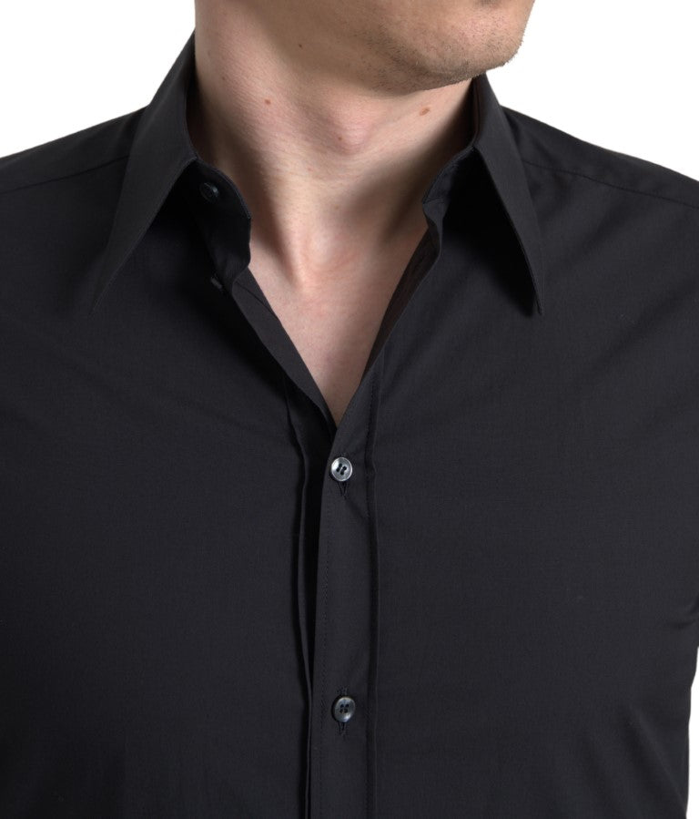 Dolce &amp; Gabbana Elegantes Slim Fit Hemd aus schwarzer Baumwolle