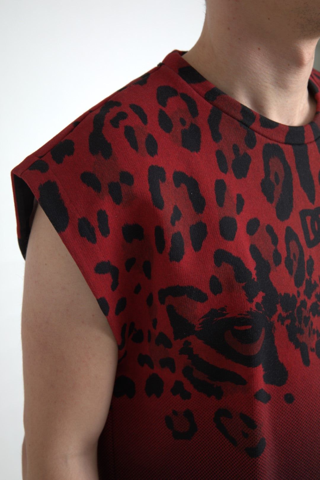 Rotes Baumwoll-Tanktop mit Leopardenmuster von Dolce &amp; Gabbana