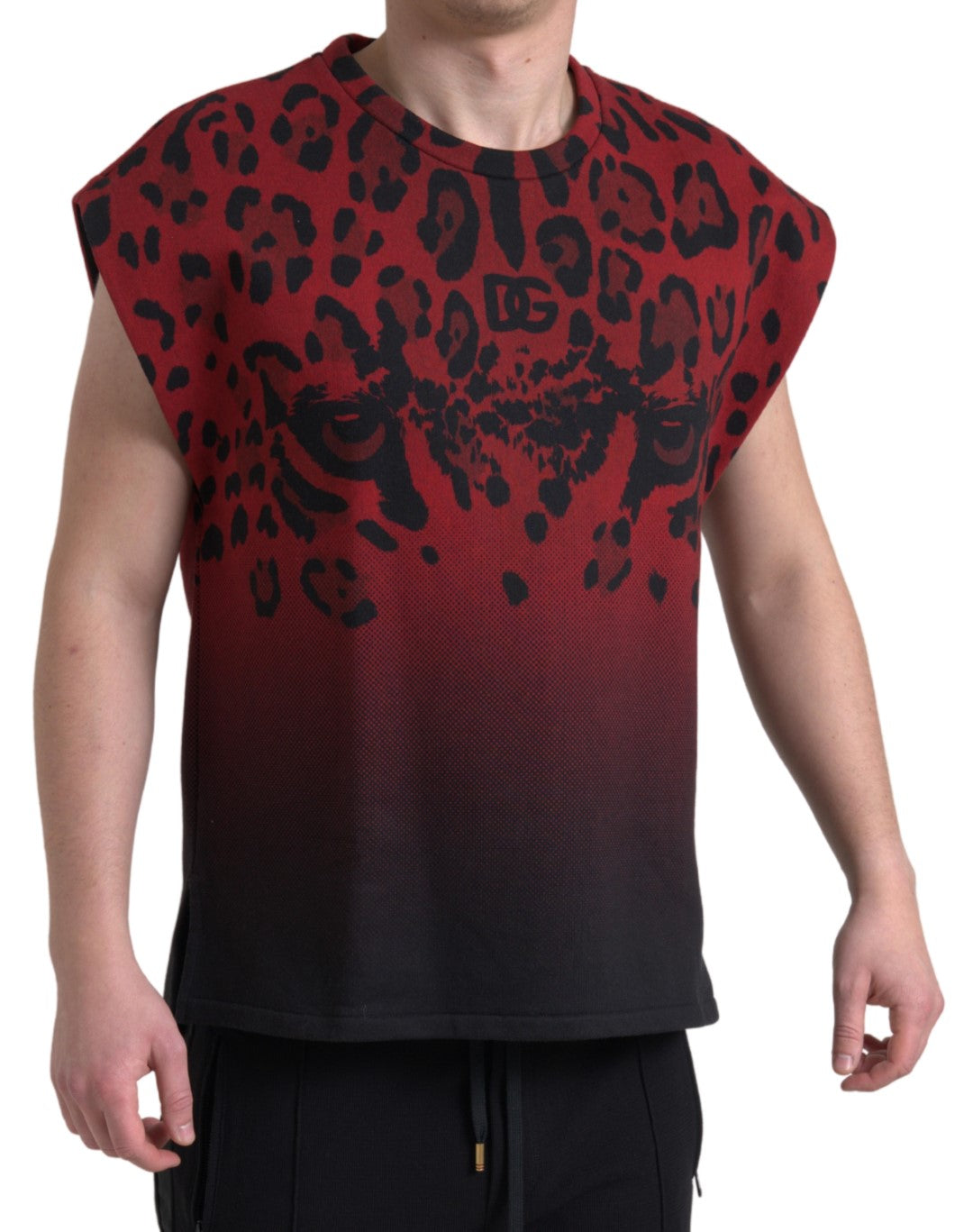 Rotes Baumwoll-Tanktop mit Leopardenmuster von Dolce &amp; Gabbana