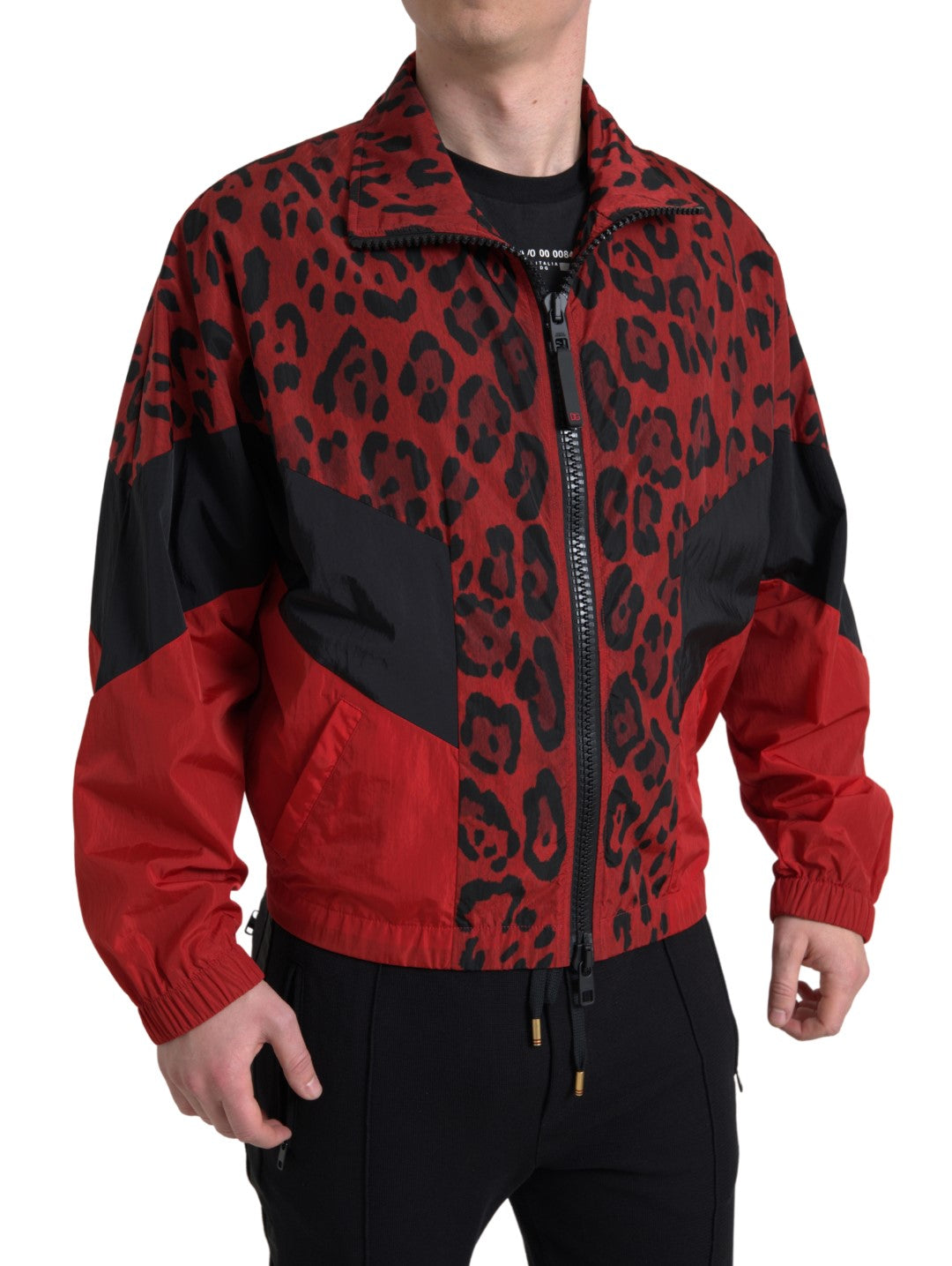 Jachetă Dolce &amp; Gabbana cu fermoar și imprimeu leopard roșu