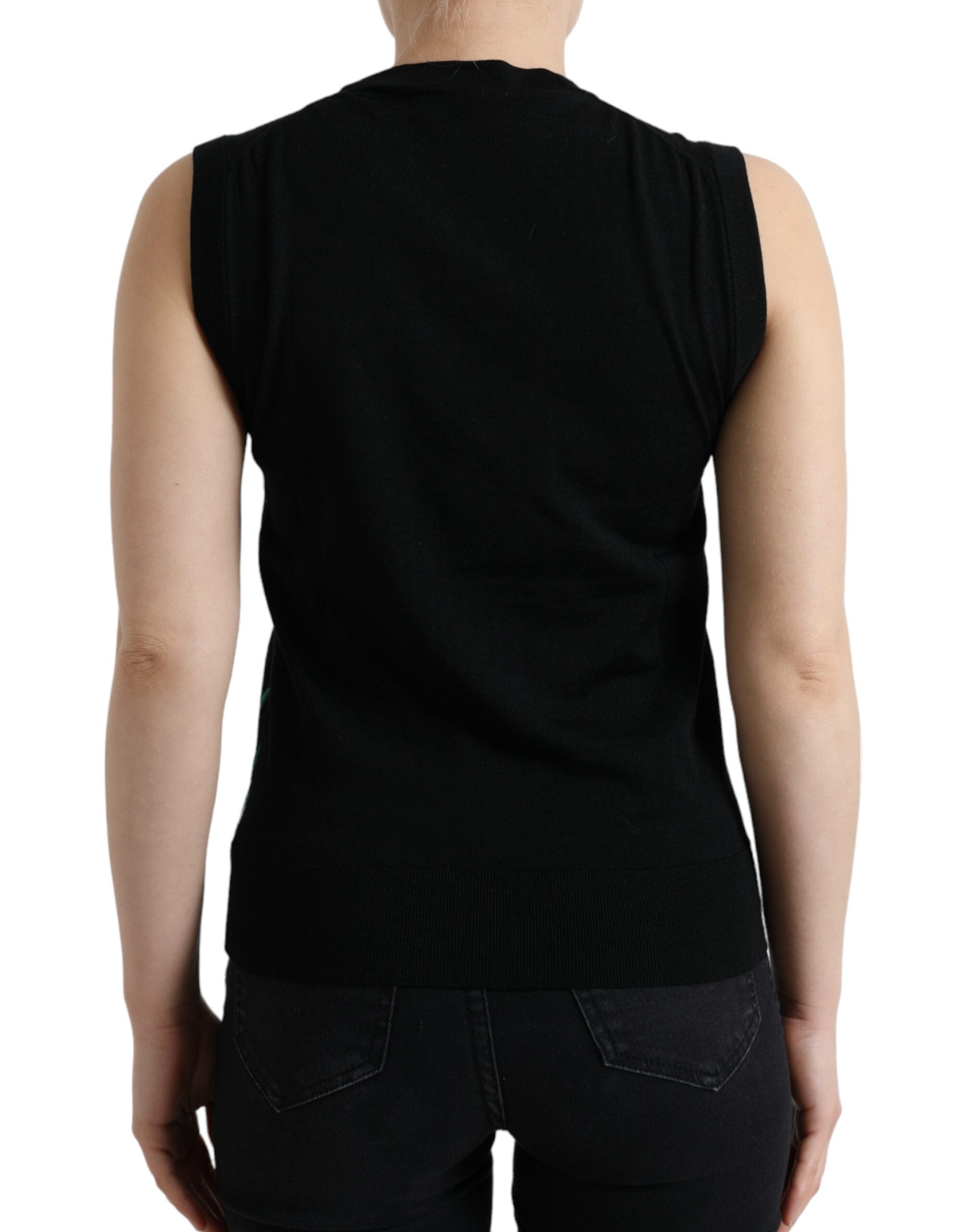 Dolce &amp; Gabbana Tricou elegant cu guler rotund din lână și mătase, cu broderie cu păsări