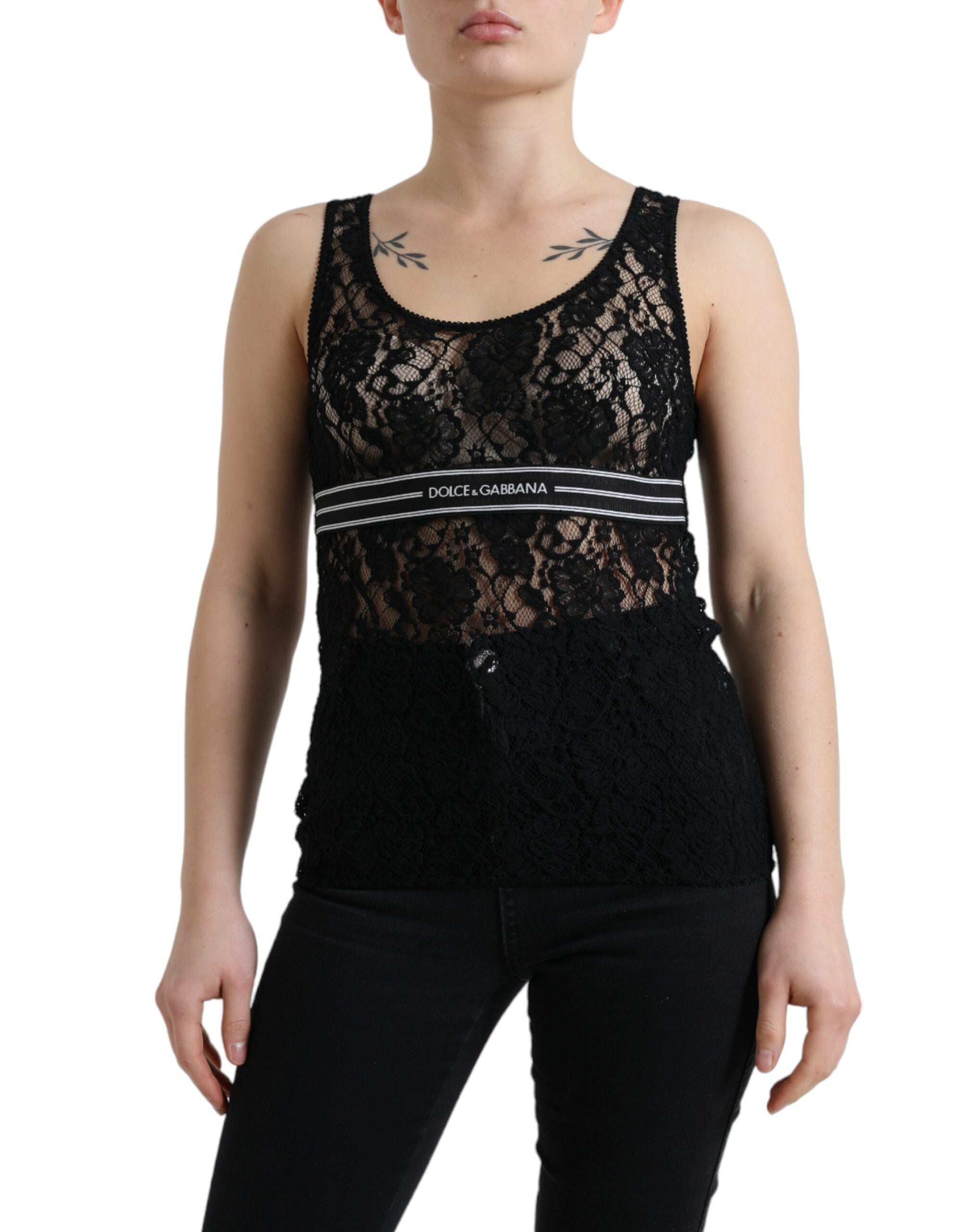 Dolce &amp; Gabbana Maiou elegant din dantelă cu dungi cu logo