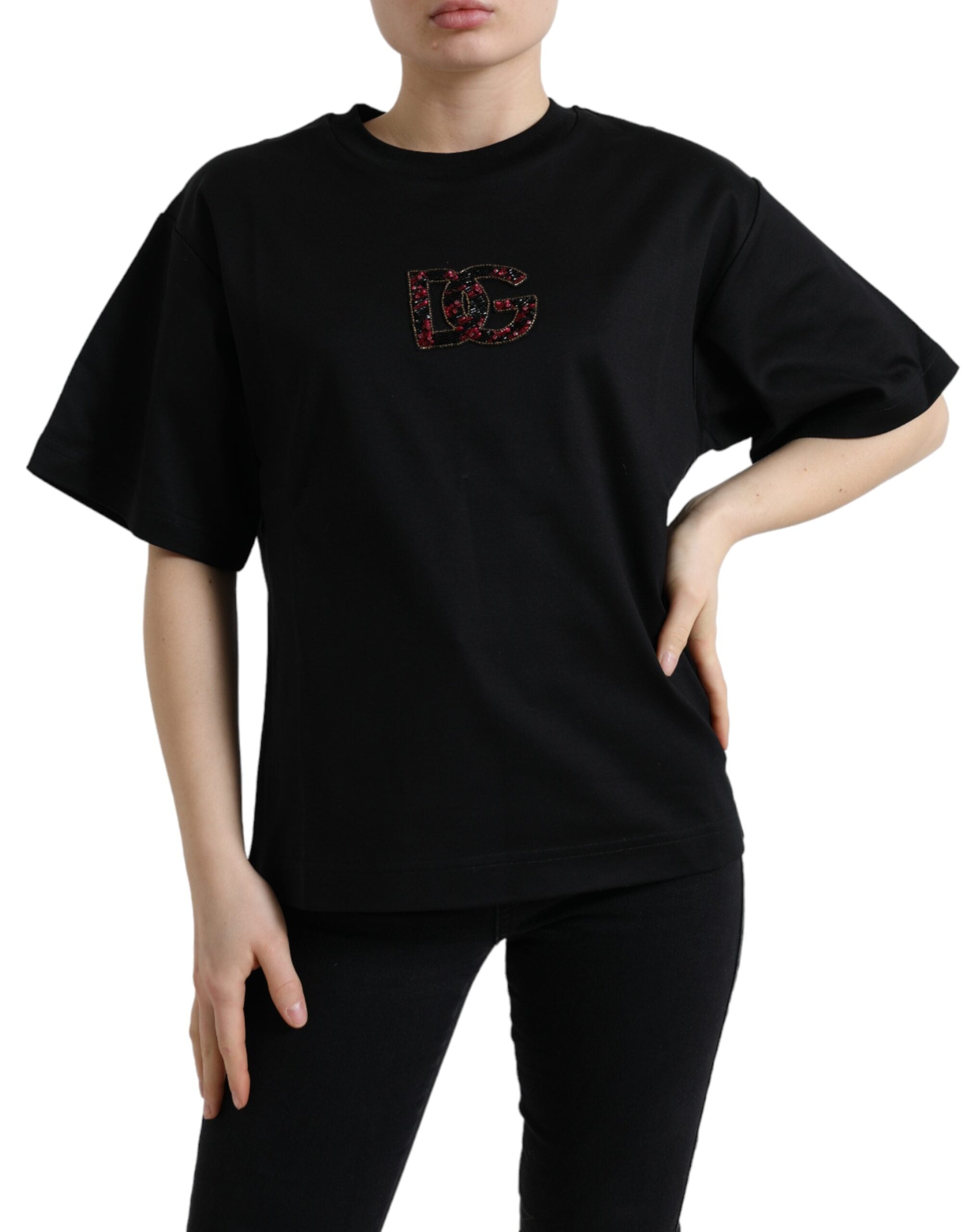 Tricou elegant negru cu cristale Dolce &amp; Gabbana