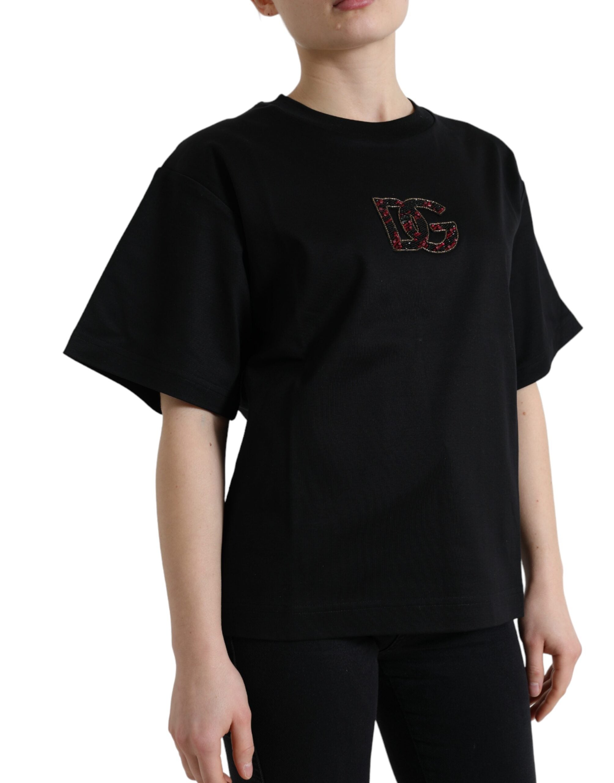 Tricou elegant negru cu cristale Dolce &amp; Gabbana