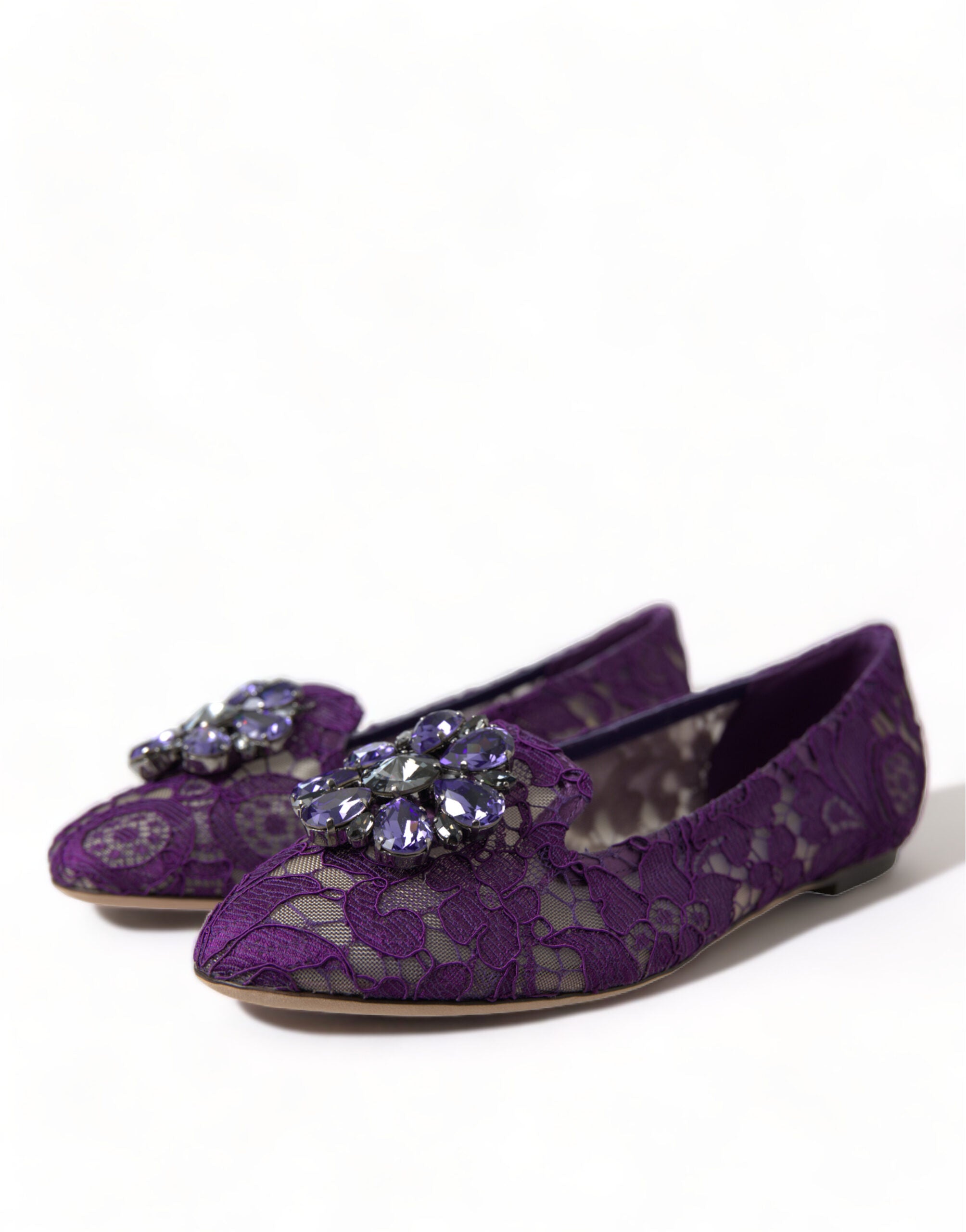 Dolce &amp; Gabbana Pantofi plați eleganți cu imprimeu floral și dantelă Vally