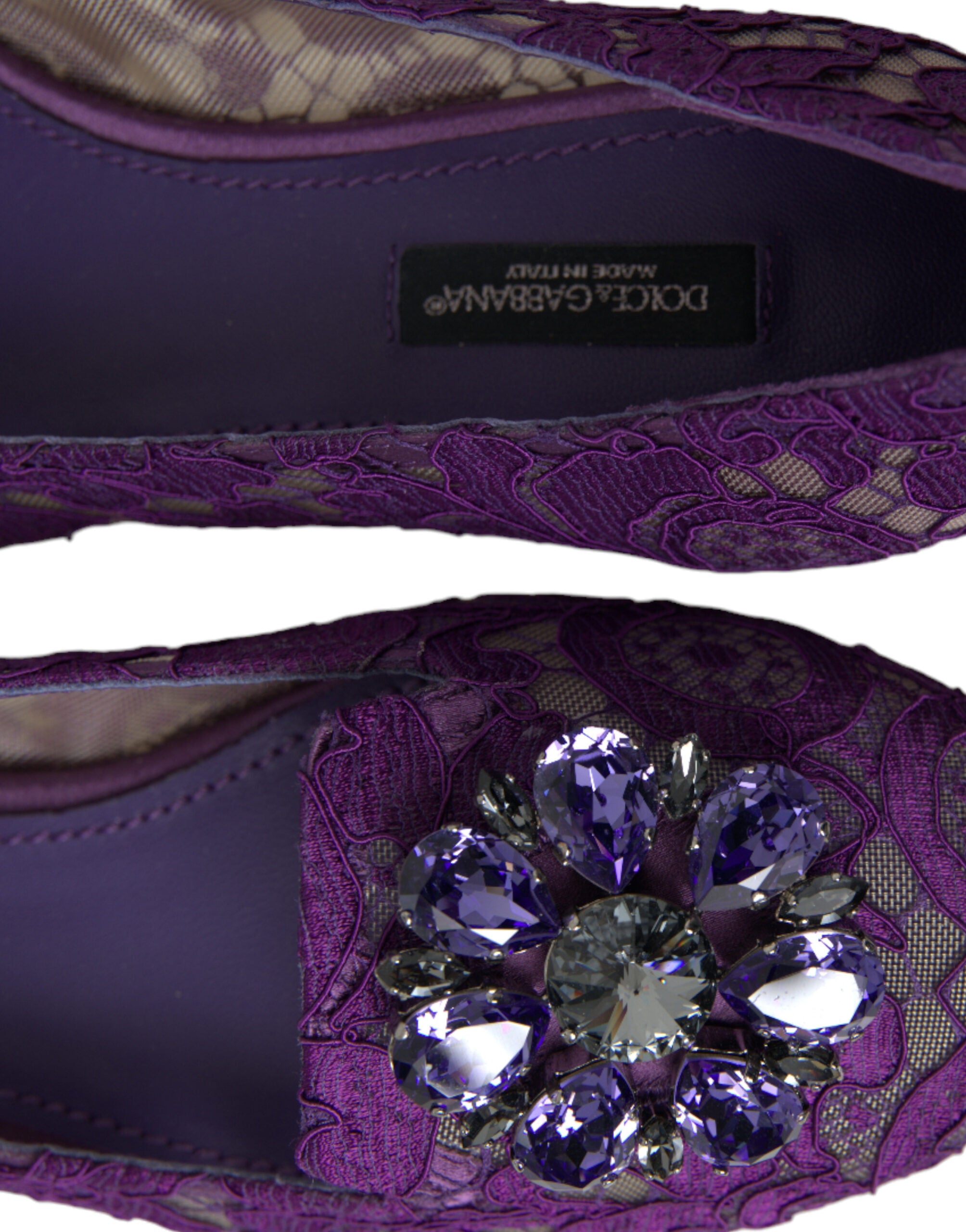 Dolce &amp; Gabbana Pantofi plați eleganți cu imprimeu floral și dantelă Vally