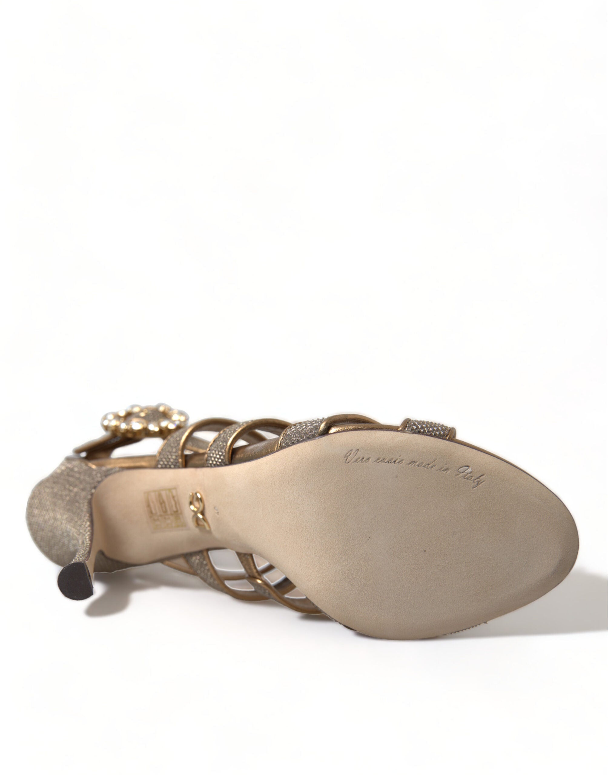 Dolce &amp; Gabbana Sandalen mit Stilettoabsatz und Kristallen in Bronze