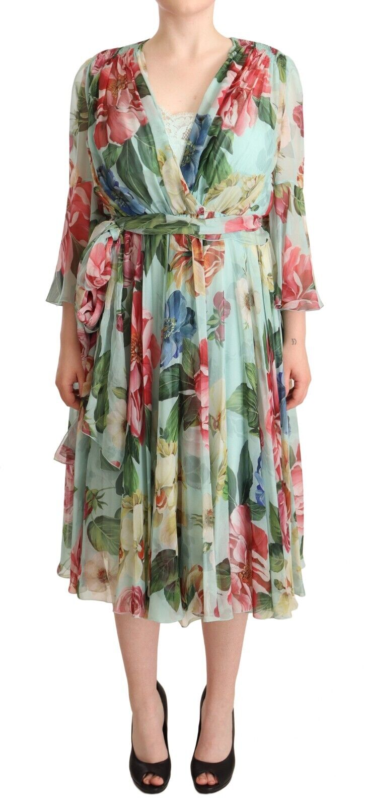 Rochie midi din mătase florală Dolce &amp; Gabbana