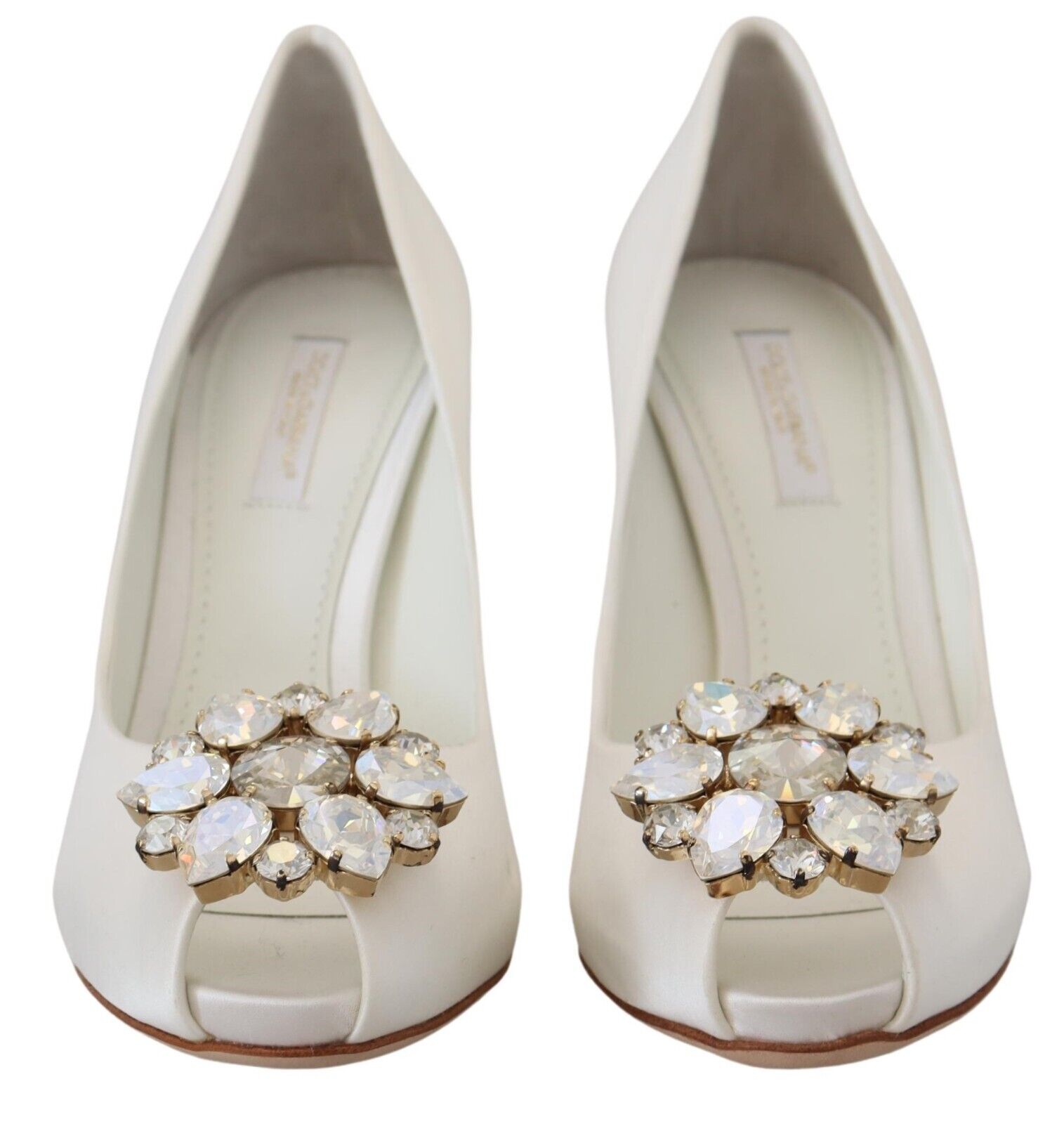 Dolce &amp; Gabbana – Weiße Peep-Toe-Pumps mit Kristallverzierung