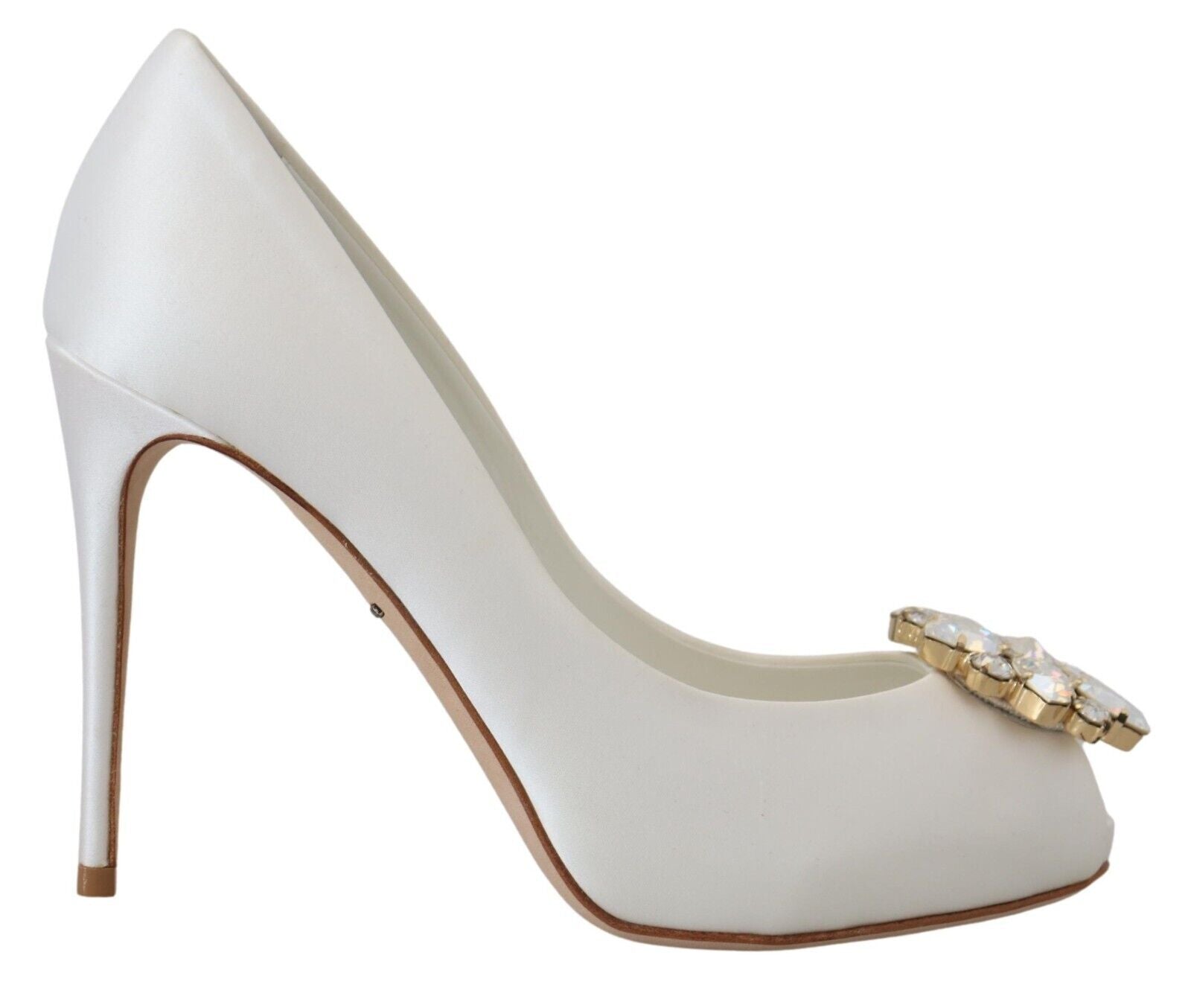 Dolce &amp; Gabbana – Weiße Peep-Toe-Pumps mit Kristallverzierung