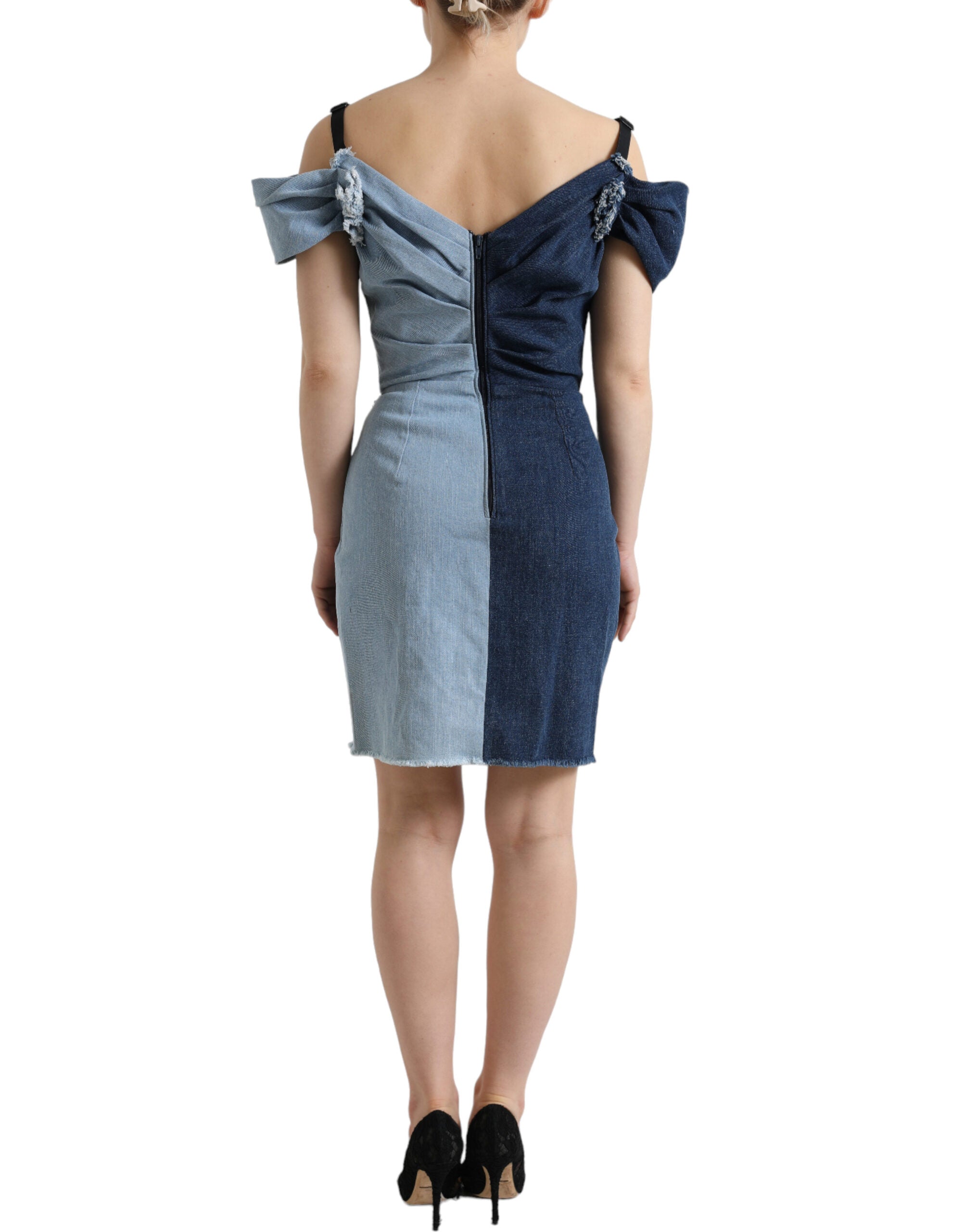 Rochie elegantă Dolce &amp; Gabbana, în două tonuri, albastră, model șaibe