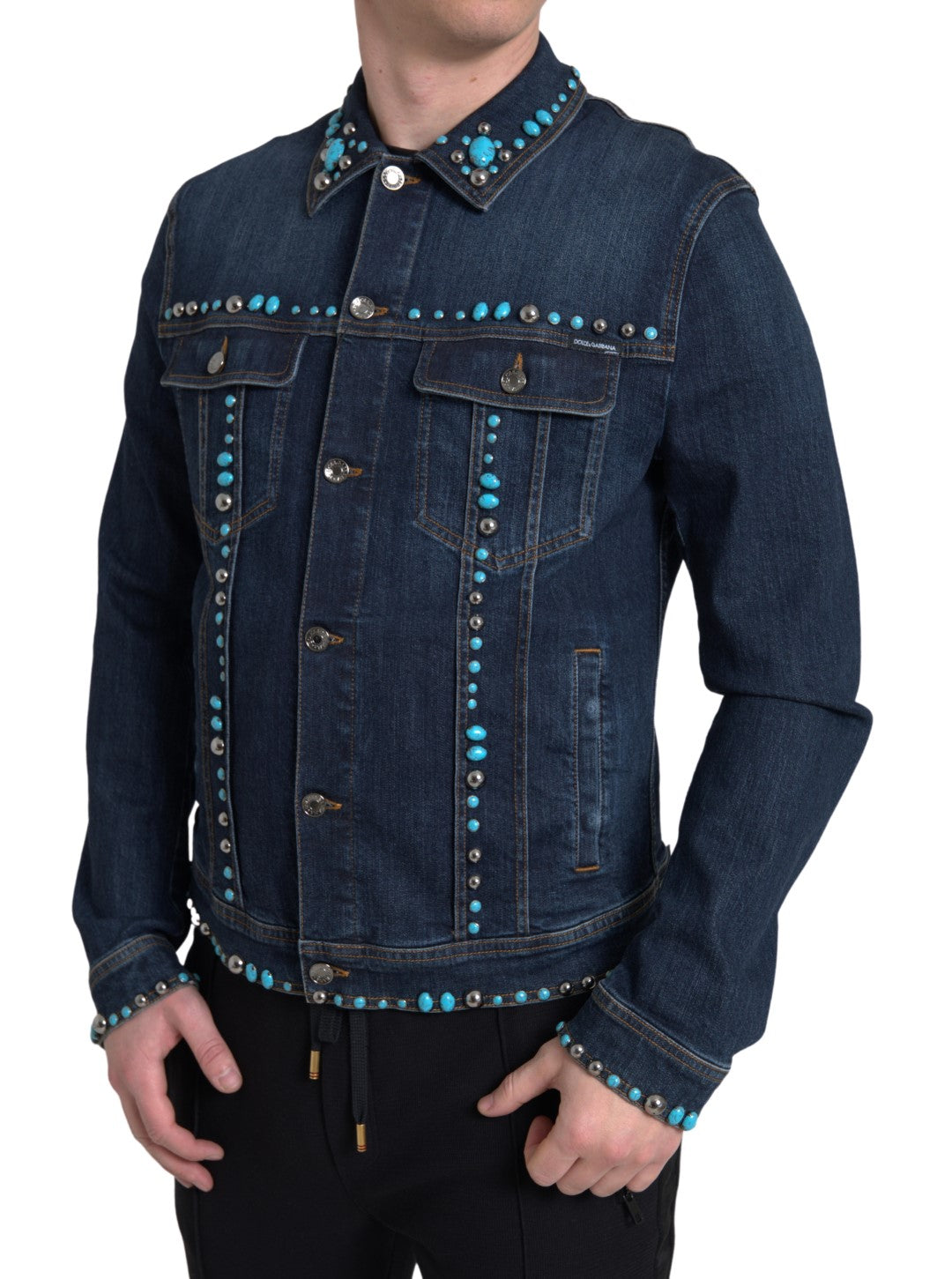 Jachetă din denim turcoaz cu ornament Dolce &amp; Gabbana