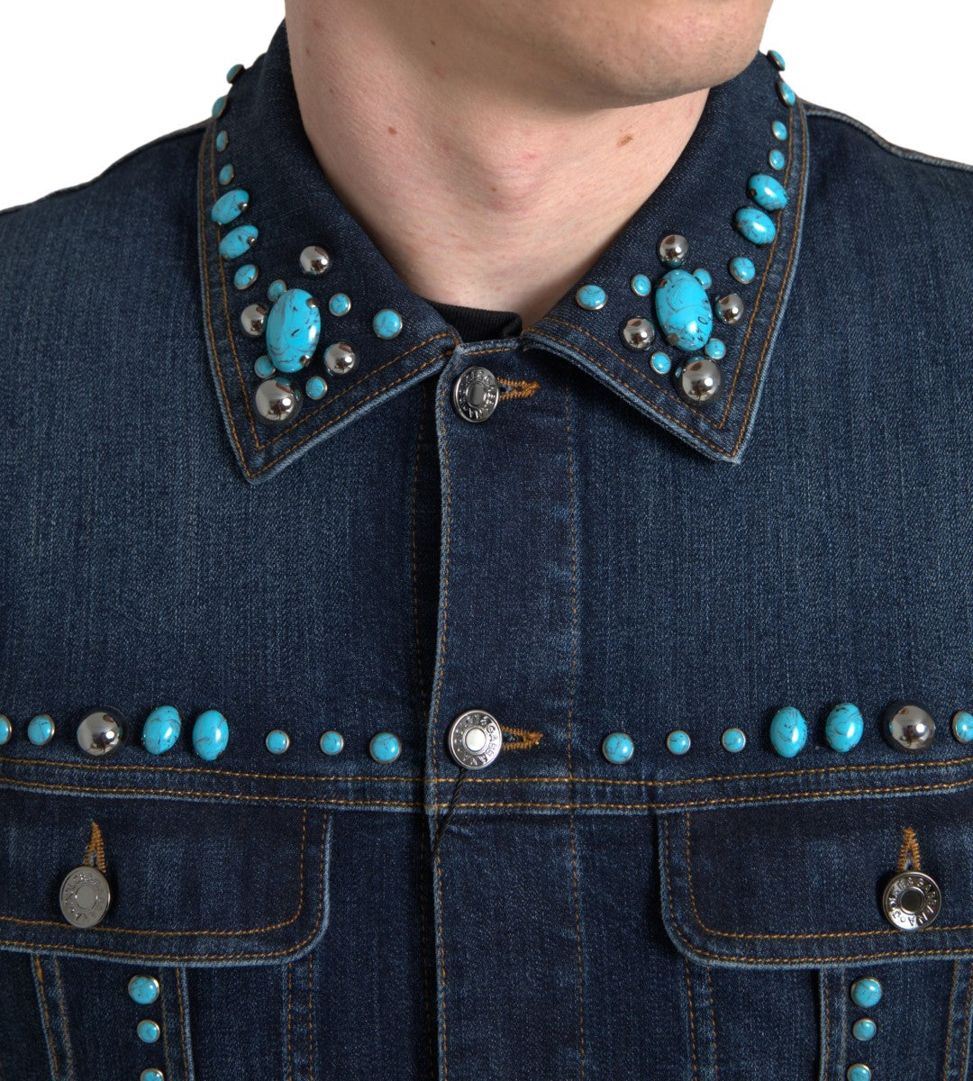 Jachetă din denim turcoaz cu ornament Dolce &amp; Gabbana