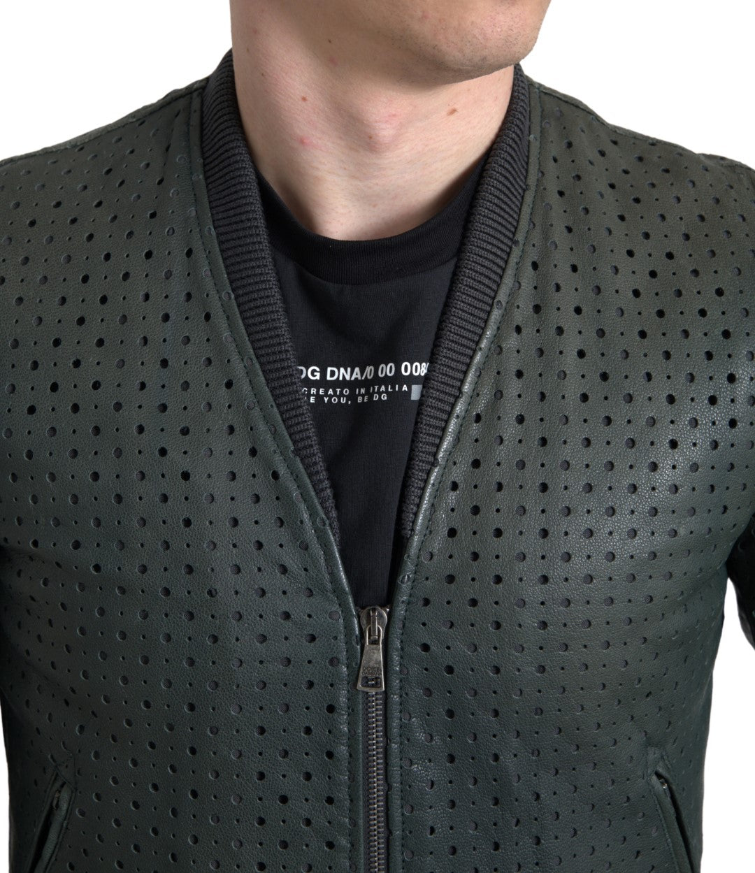 Jachetă bomber din piele de capră verde smarald Dolce &amp; Gabbana