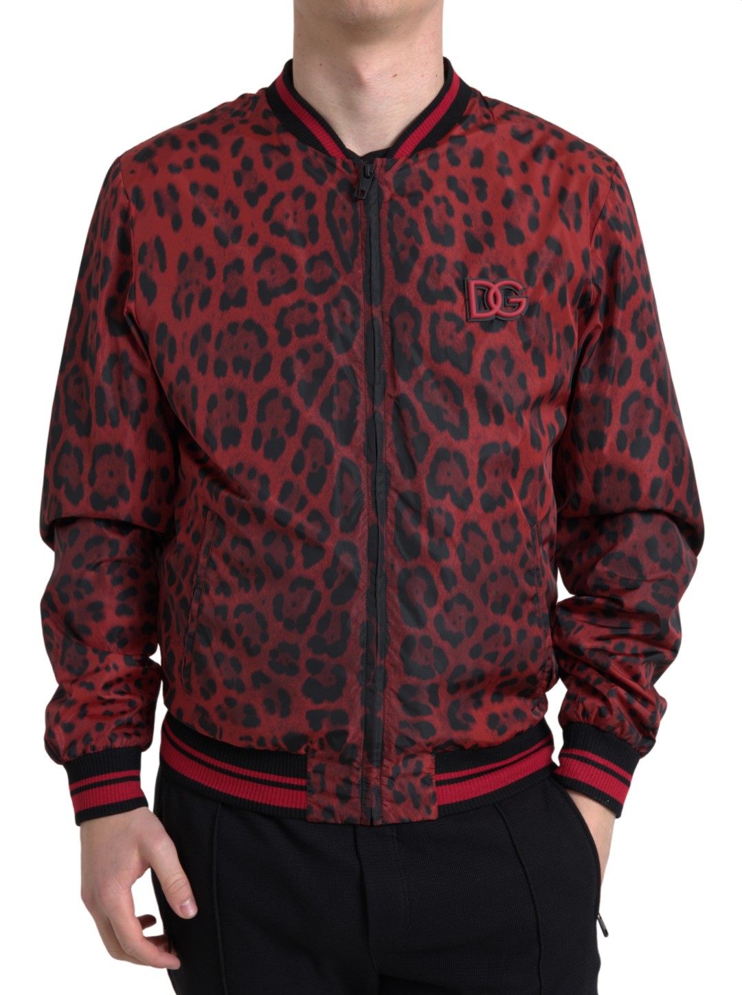 Jachetă bomber roșie cu imprimeu leopard Dolce &amp; Gabbana