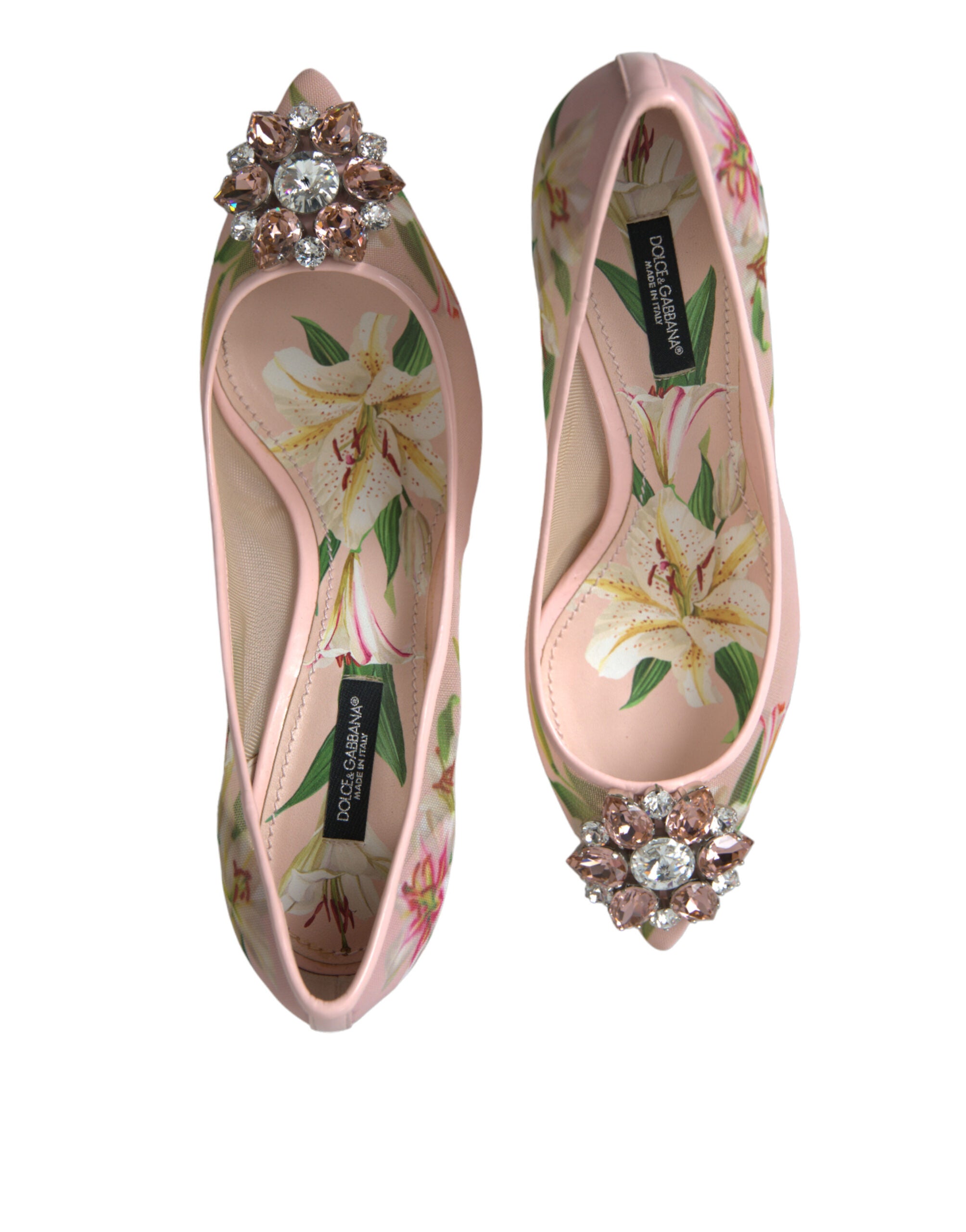 Dolce &amp; Gabbana Elegante rosa Pumps mit Blumenmuster und Kristallen